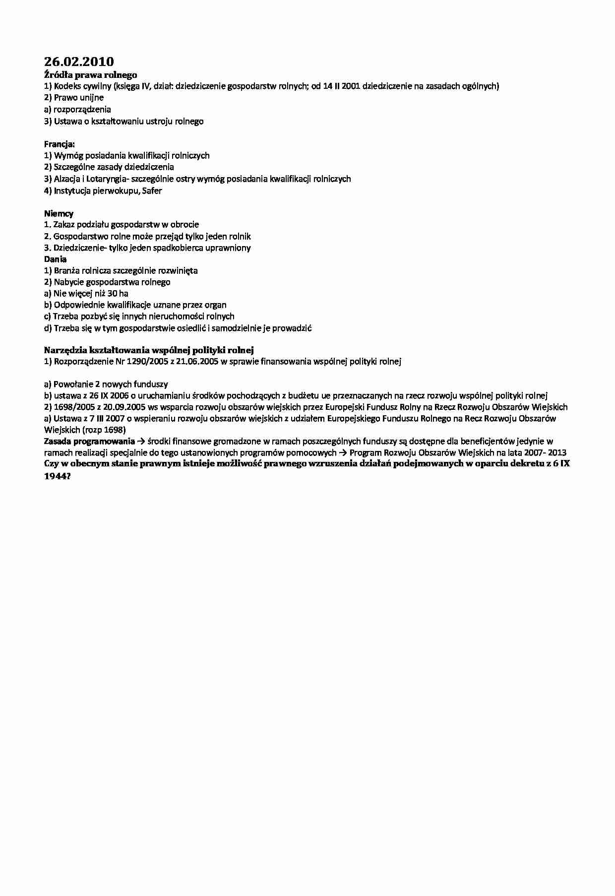 Prawo rolne - wykład 2 - strona 1