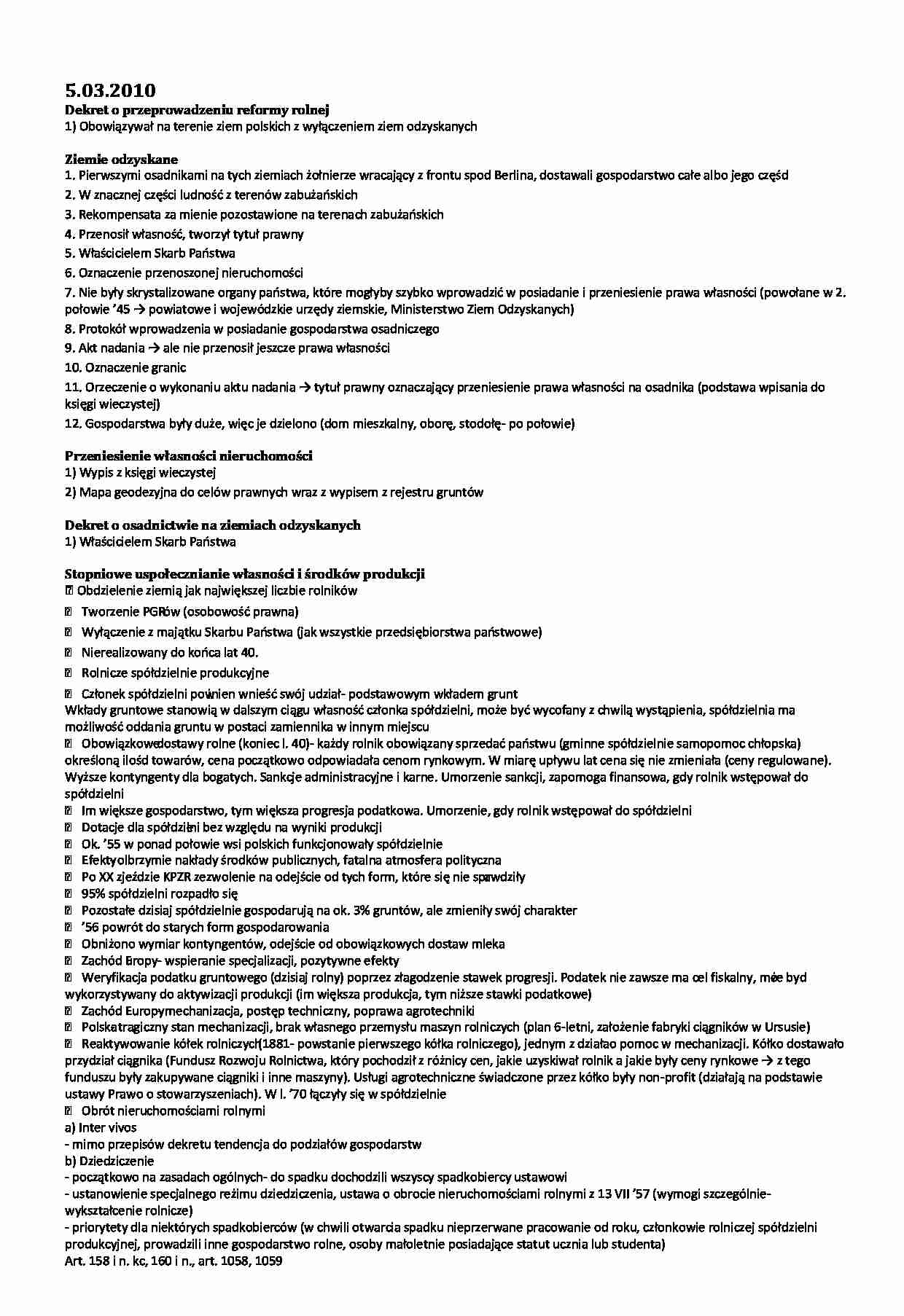 Prawo rolne - wykład 3 - strona 1