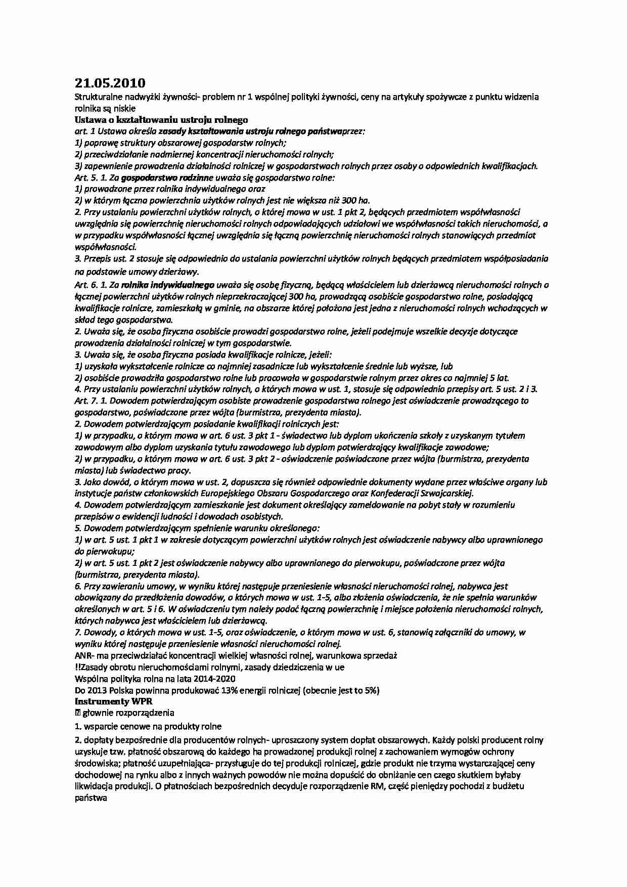 Prawo rolne - wykład 13 - strona 1