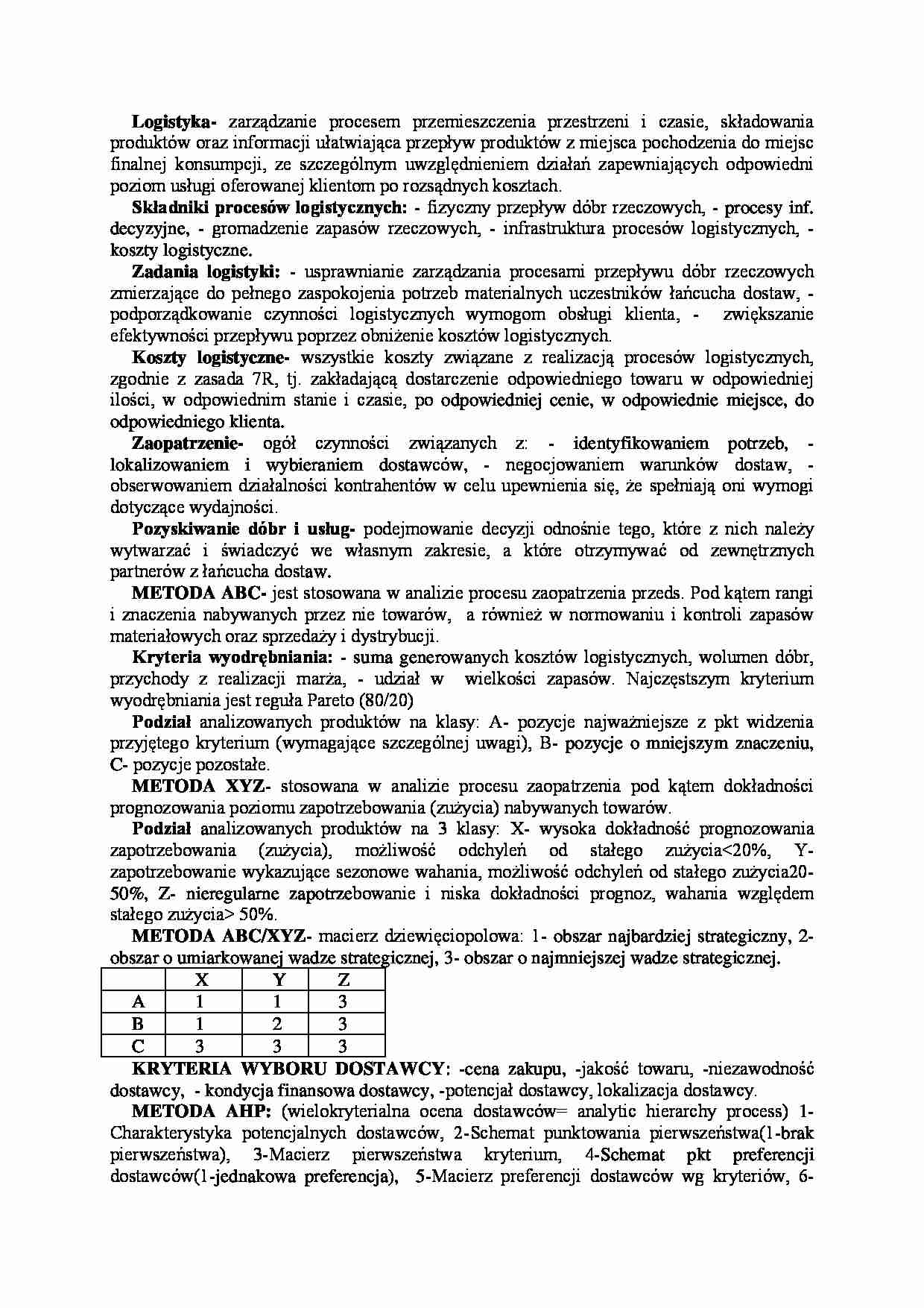 Zarządzanie logistyką- wykład+ćwiczenia - strona 1