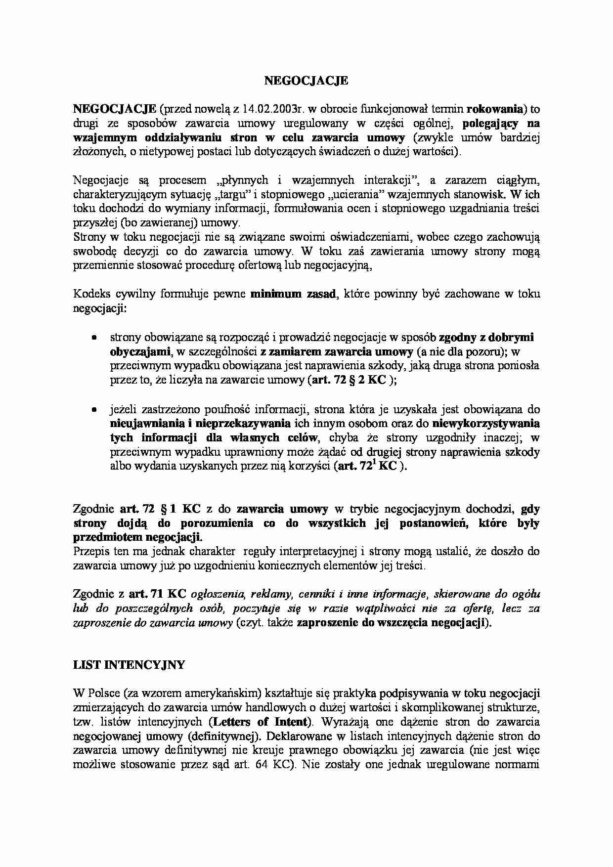 Negocjacje i list intencyjny - strona 1
