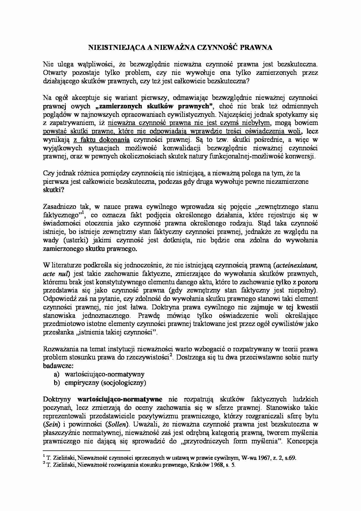 Nieistniejąca a nieważna czynność prawna - strona 1