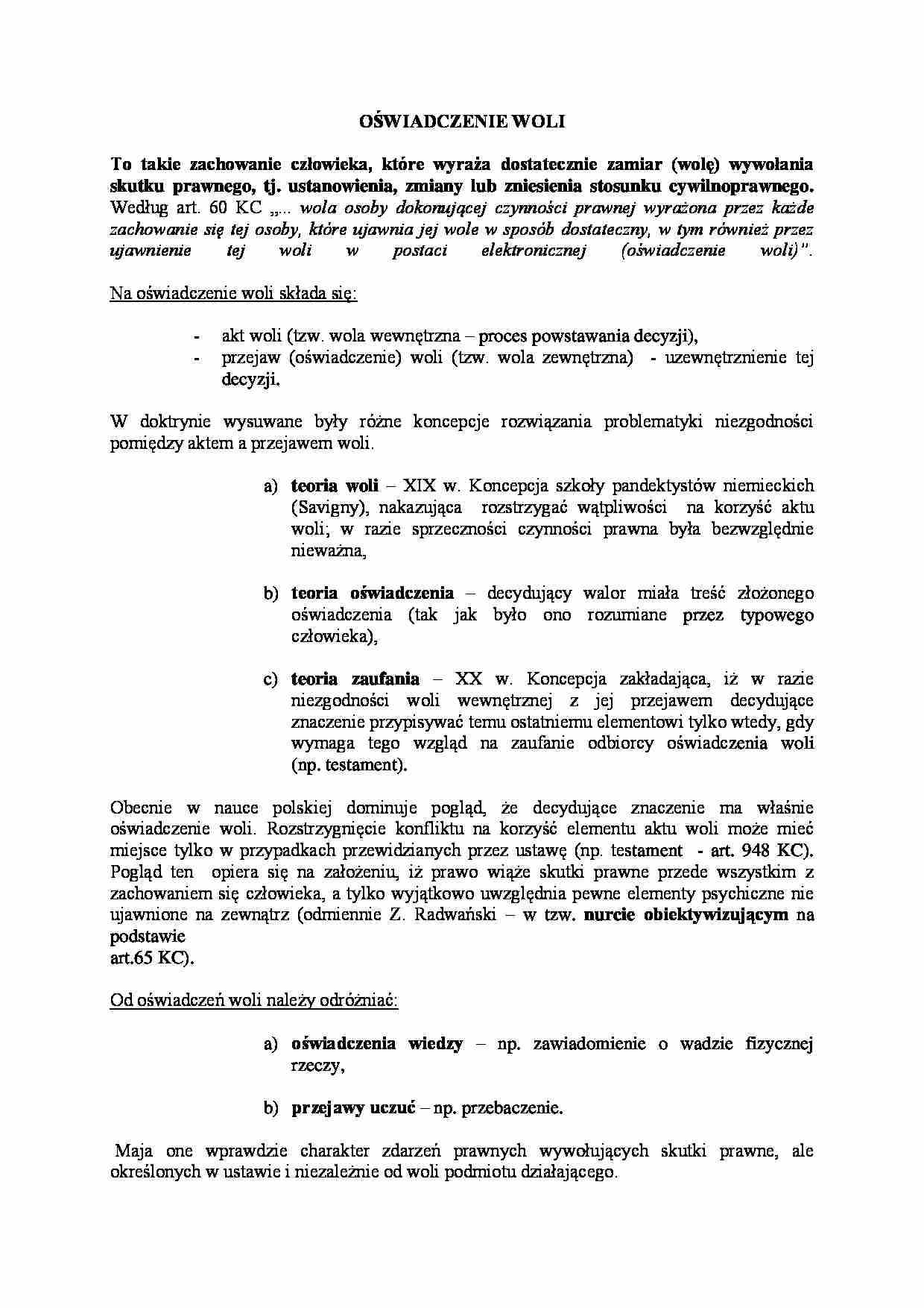 Oświadczenie woli - teoria zaufania - strona 1