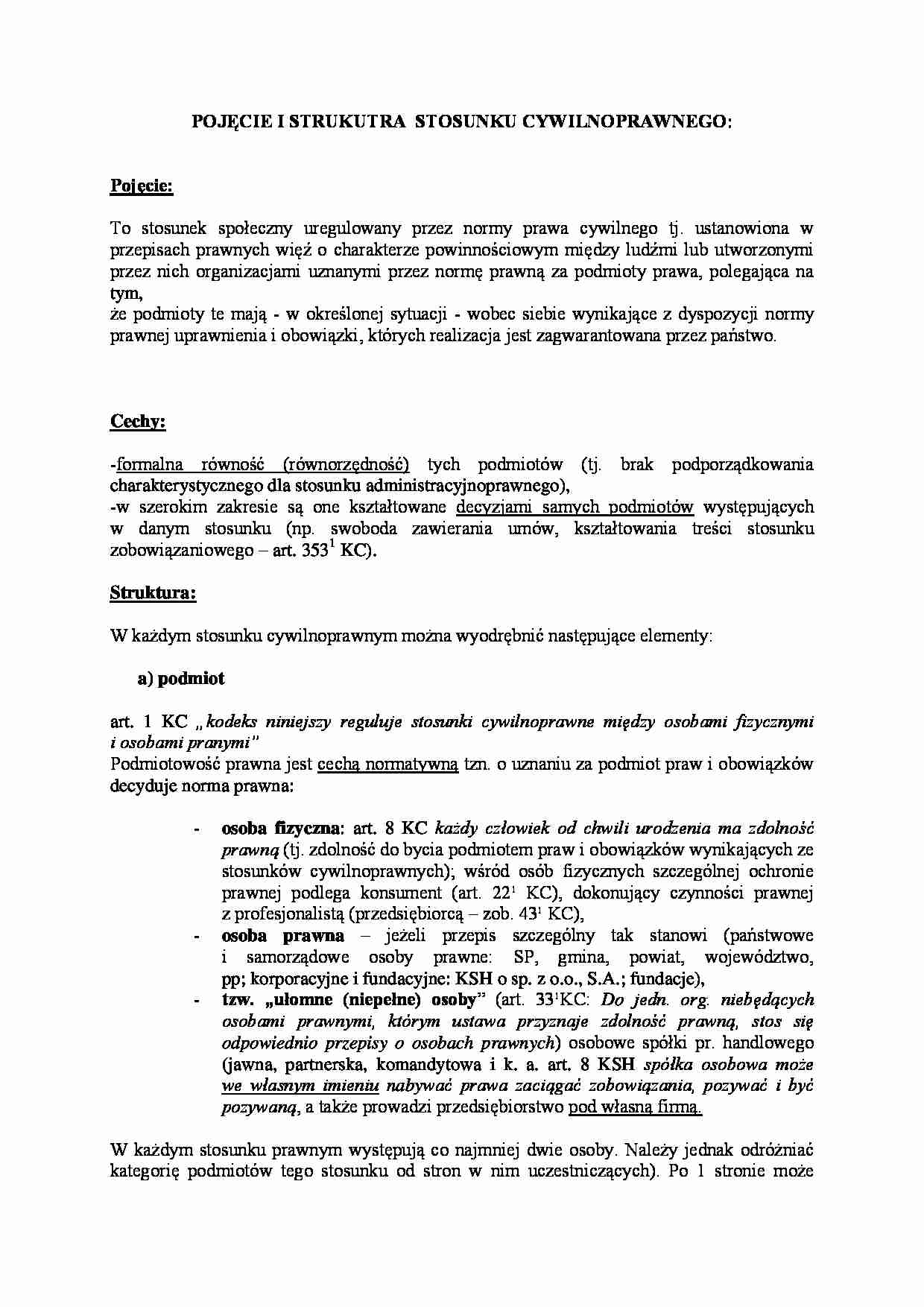 Pojęcie i struktura stosunku cywilnoprawnego - strona 1