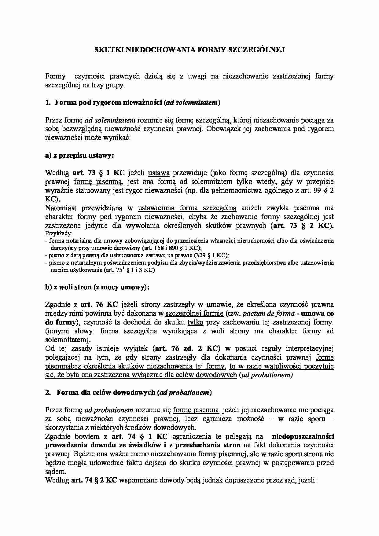 Skutki niedochowania formy szczególnej - strona 1