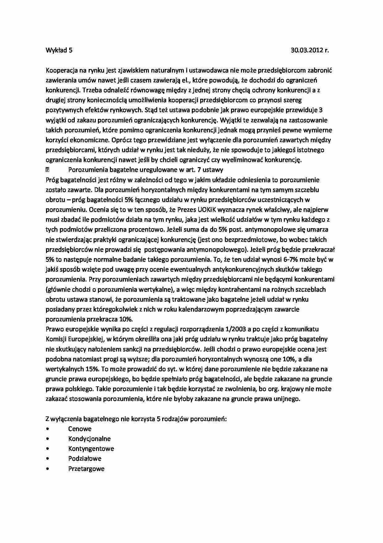 Ochrona konkurencji - wykład 5 - strona 1