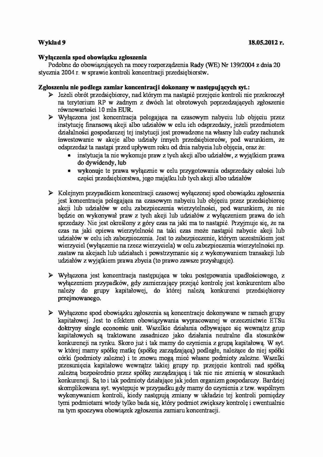 Ochrona konkurencji - wykład 9 - strona 1