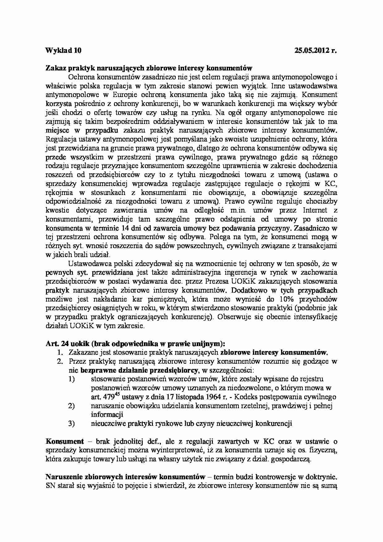 Ochrona konkurencji - wykład 10 - strona 1