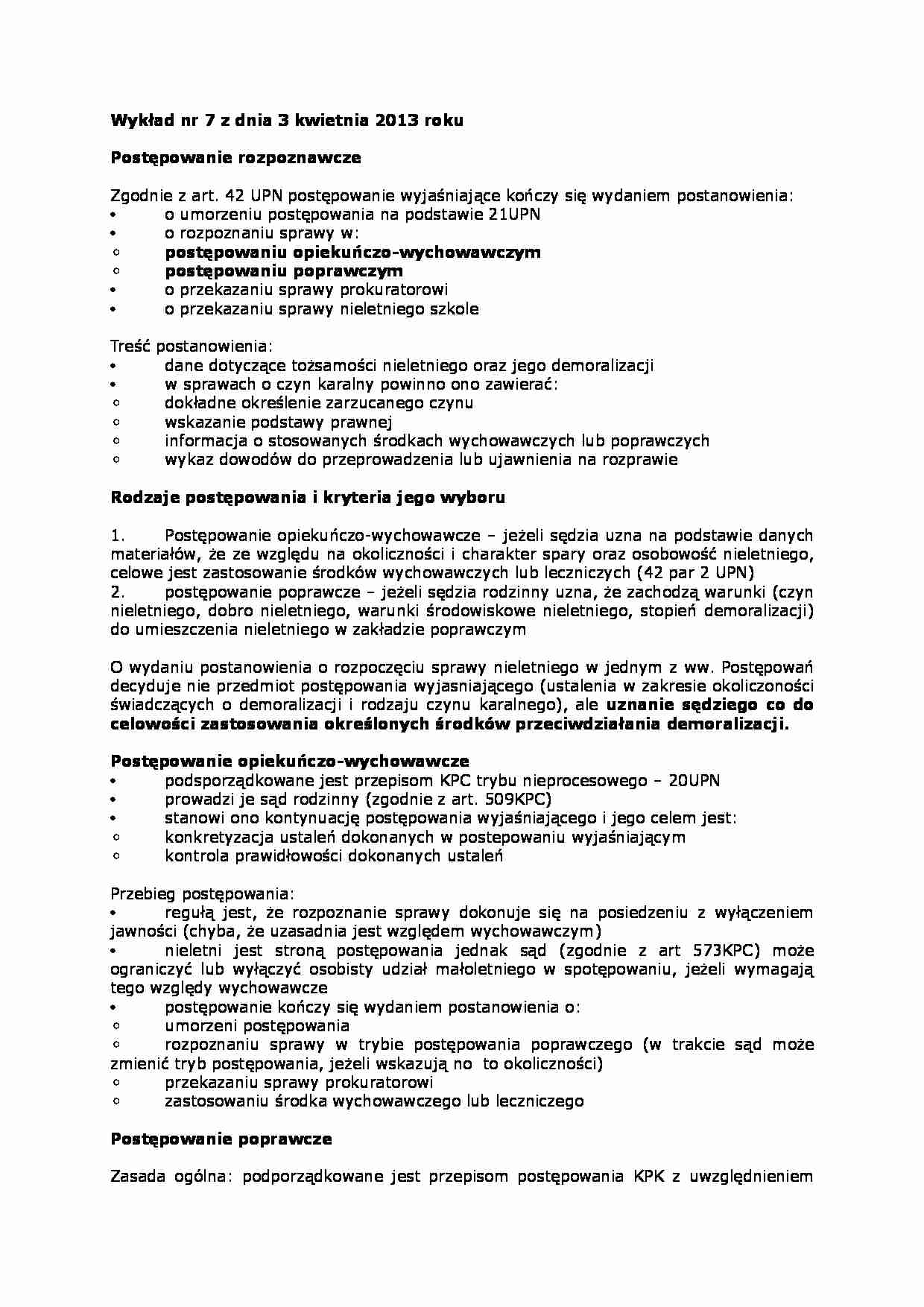 Prawo nieletnich - wykład 7 - strona 1