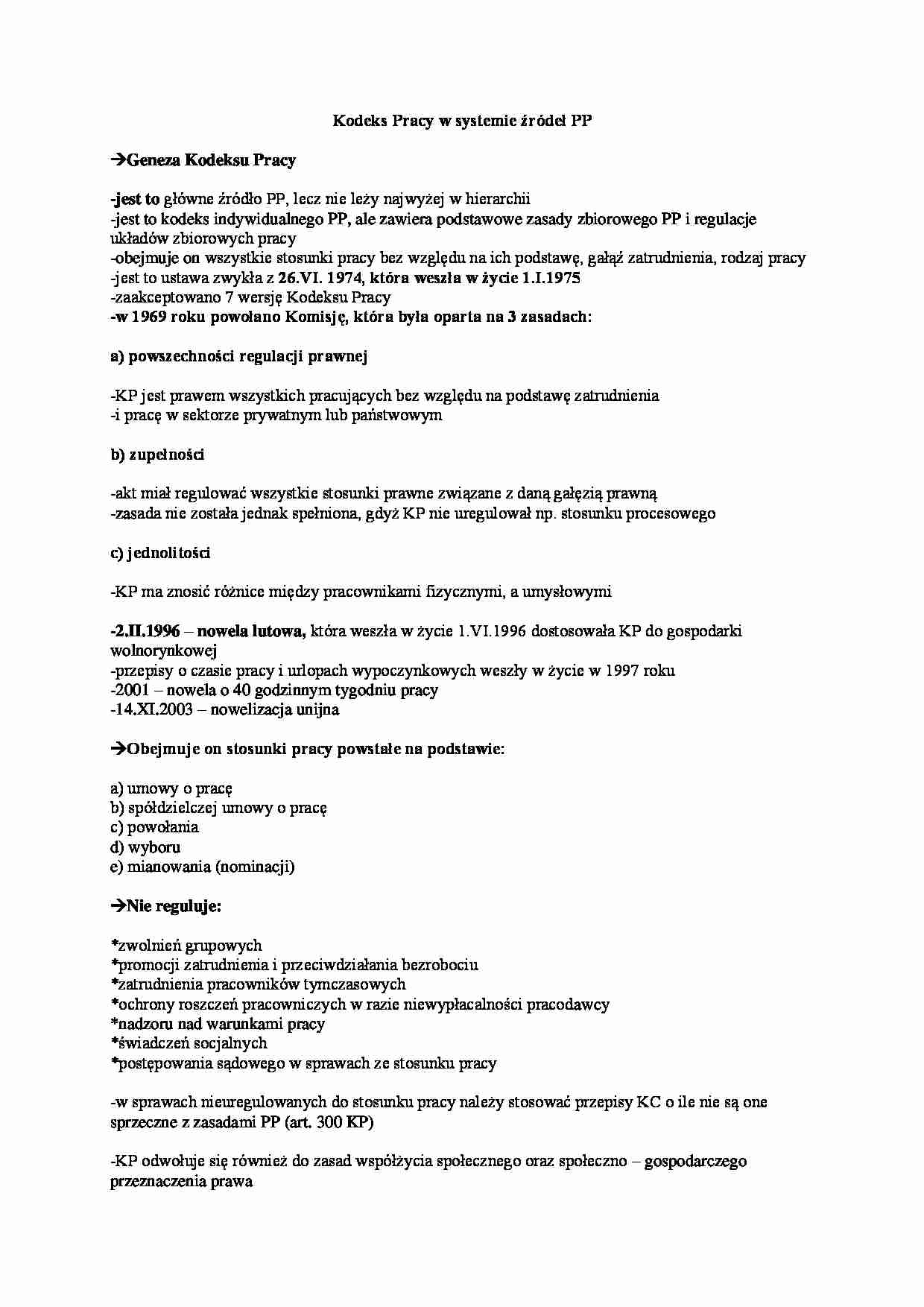 Kodeks Pracy w systemie źródeł PP - strona 1