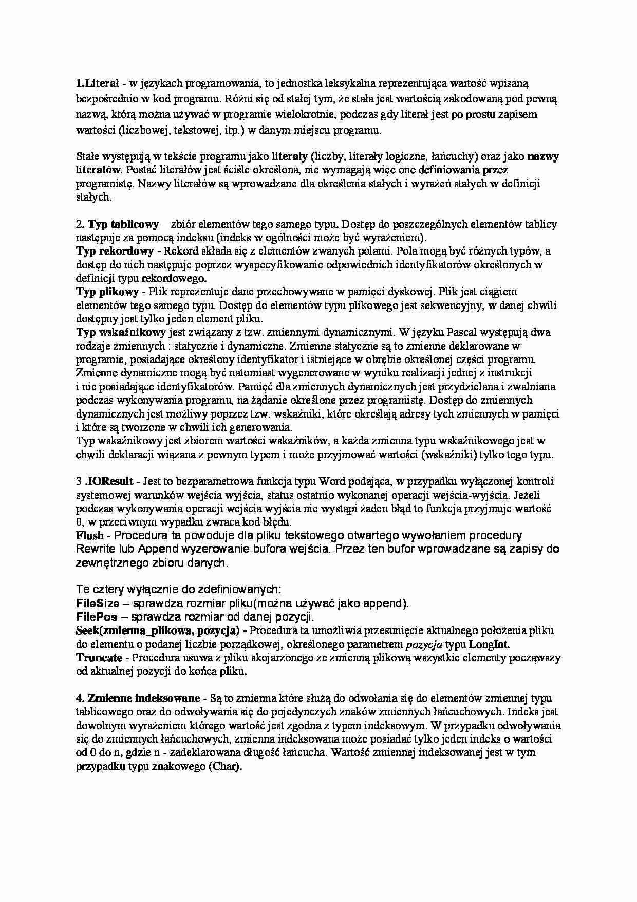 programowanie - odpowiedzi na egzamin - strona 1