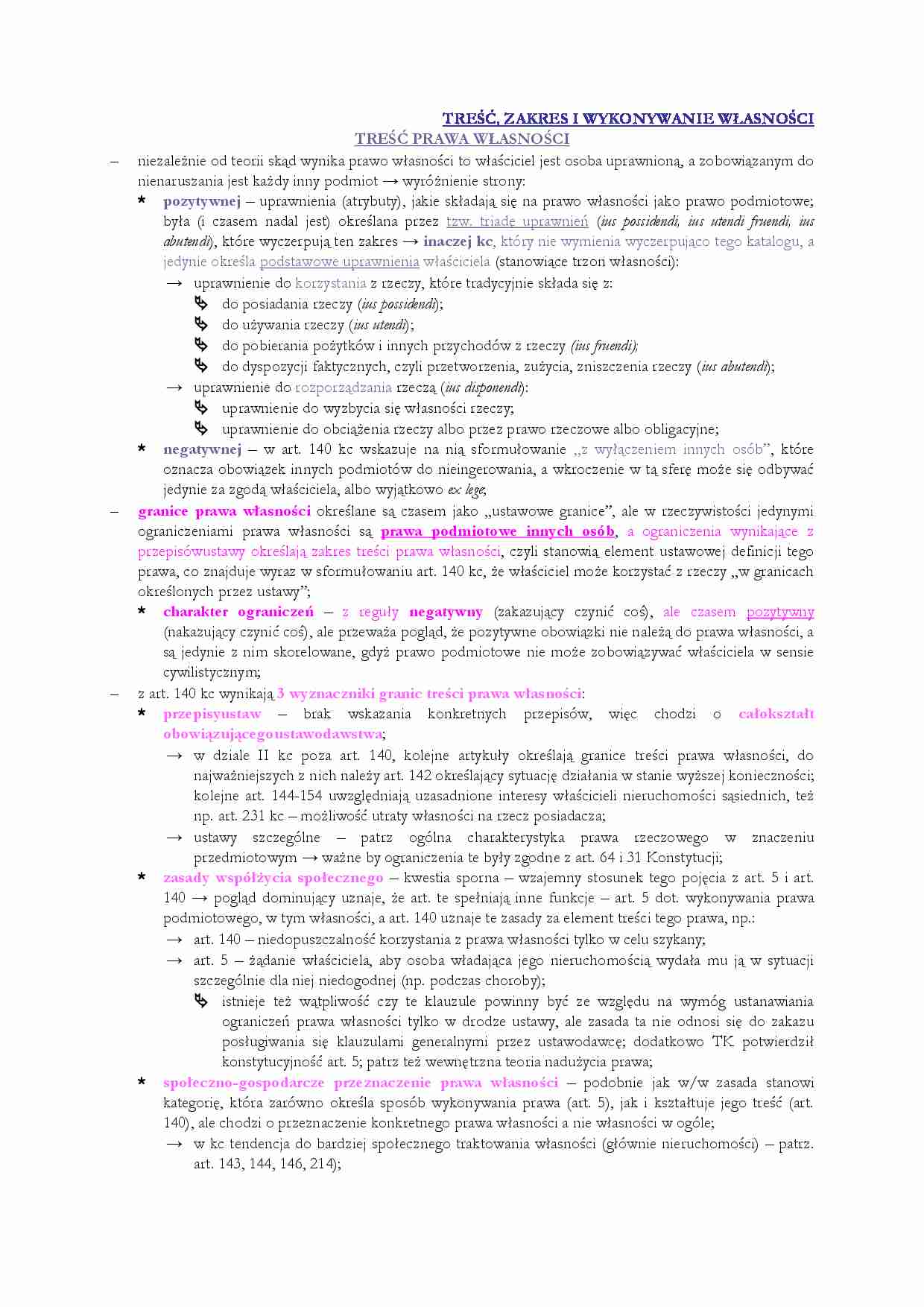 Treść zakres i wykonywanie własności - strona 1