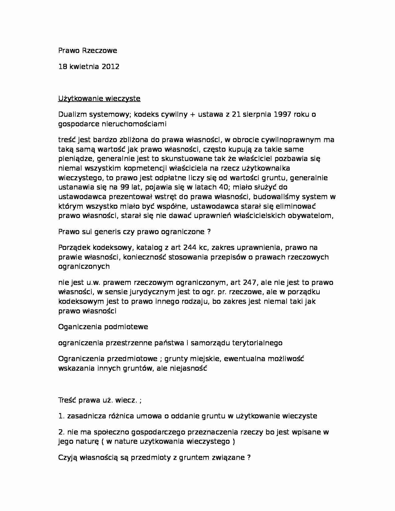 Prawo rzeczowe - wykład 6 - strona 1