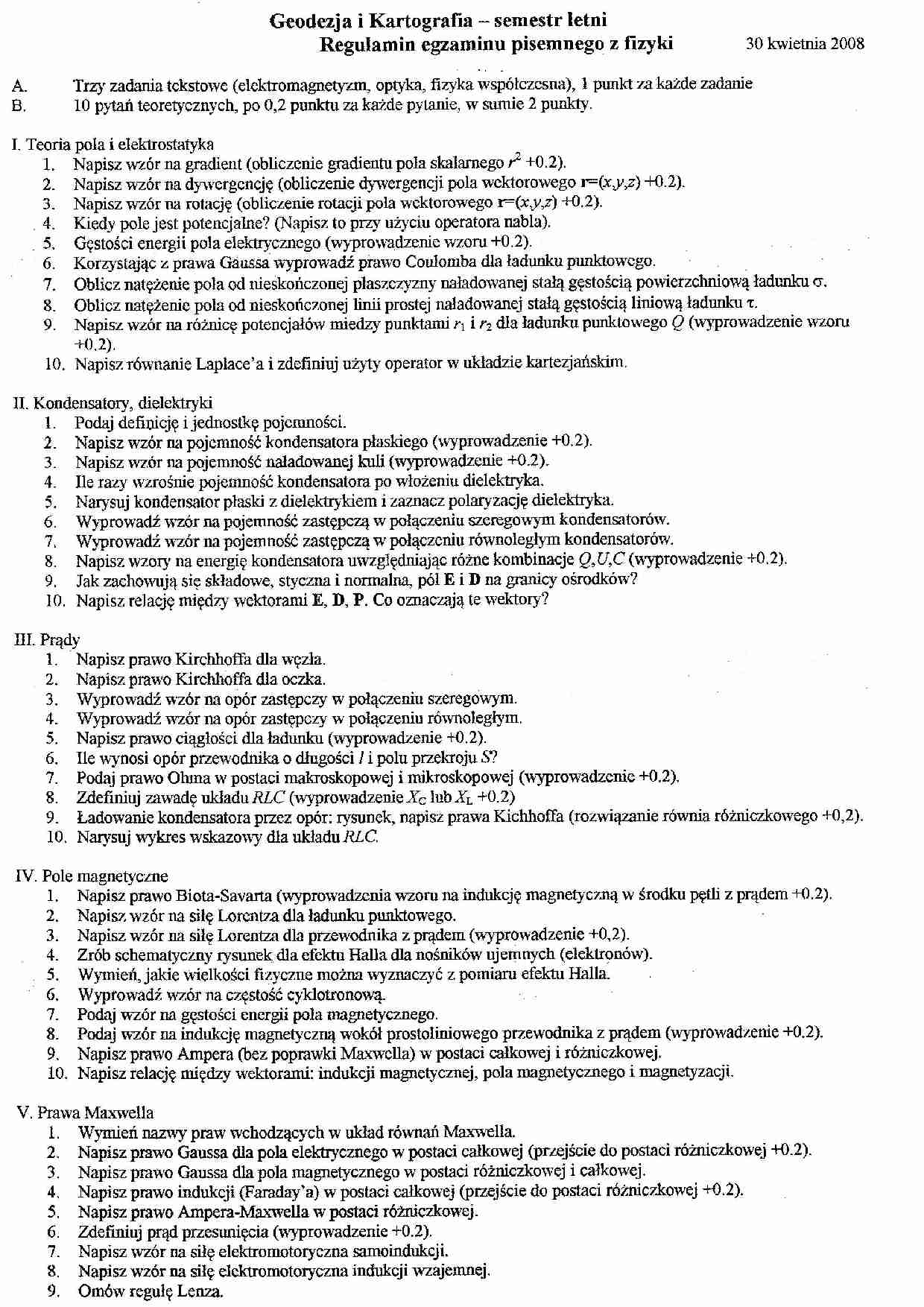 Fizyka - pytania na egzamin - strona 1