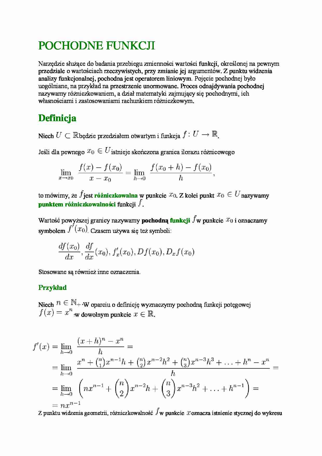 Pochodne funkcji - omówienie - strona 1