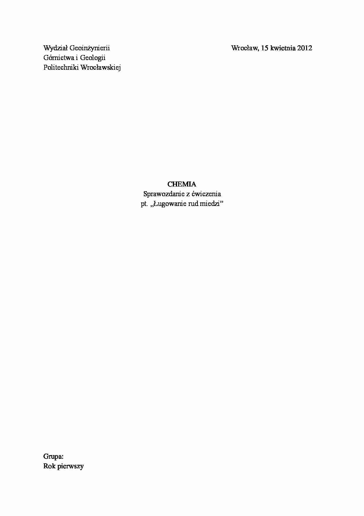 Ługowanie rud miedzi - omówienie - strona 1