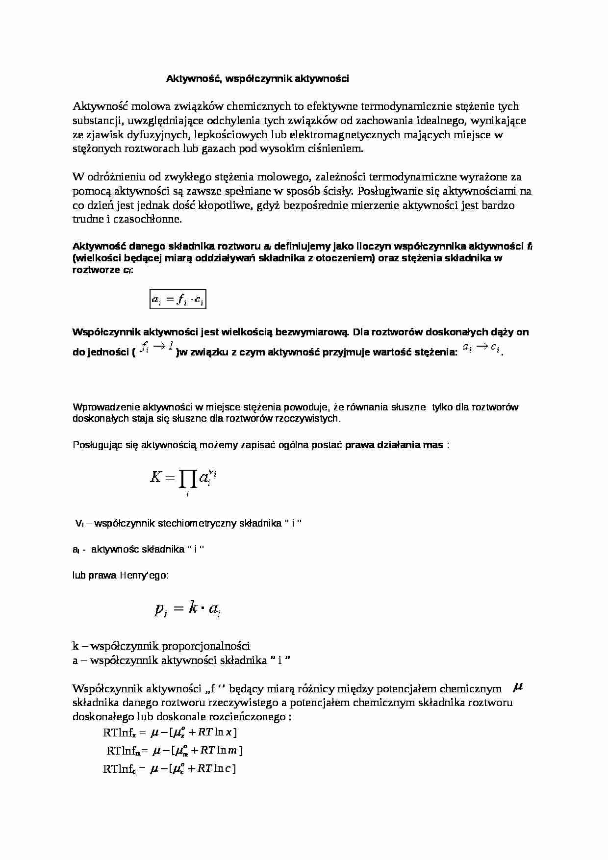 Aktywność, współczynnik aktywności - omówienie - strona 1