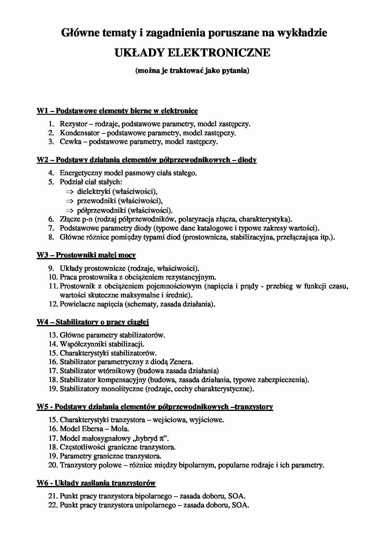 analogowe układy elektroniczne - pytania na egzamin - strona 1