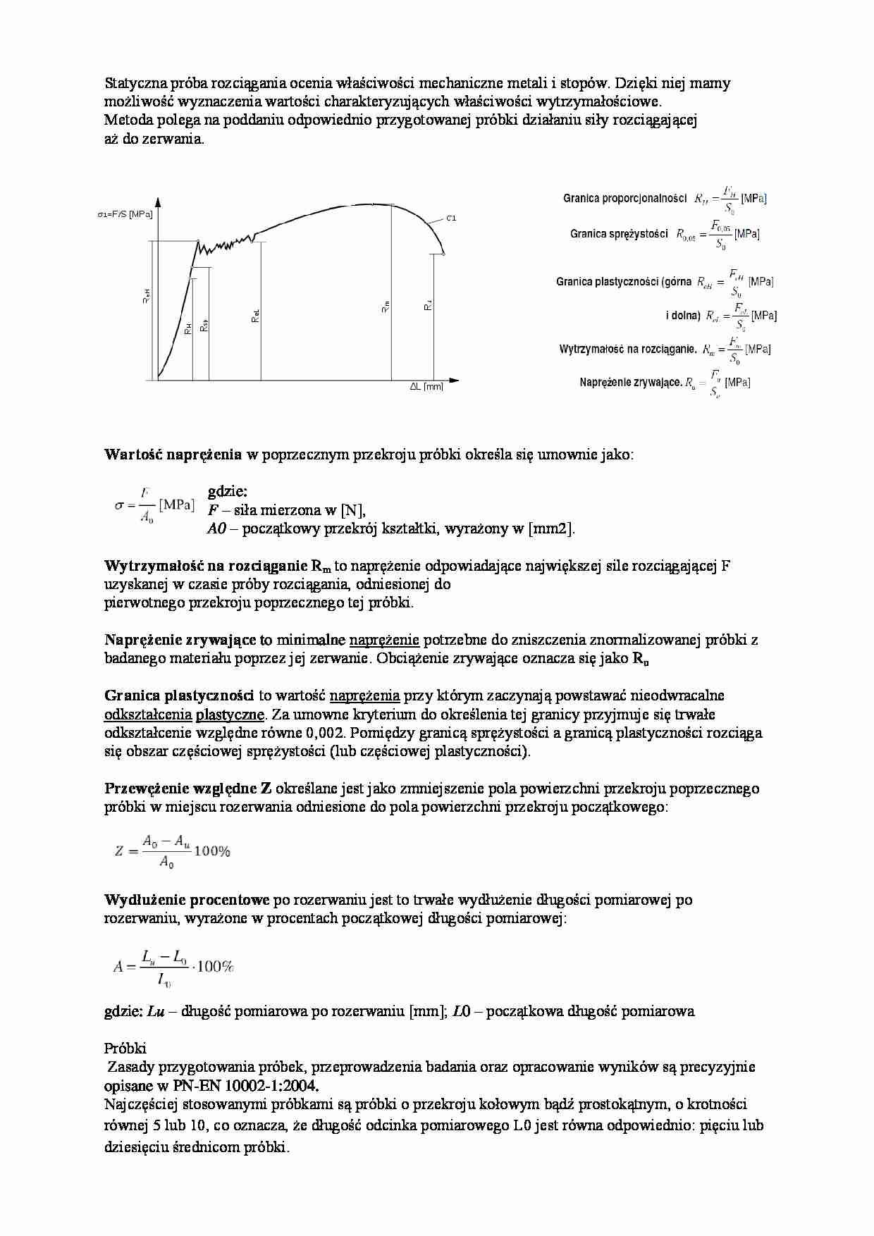Statyczna próba rozciągania  - omówienie - strona 1