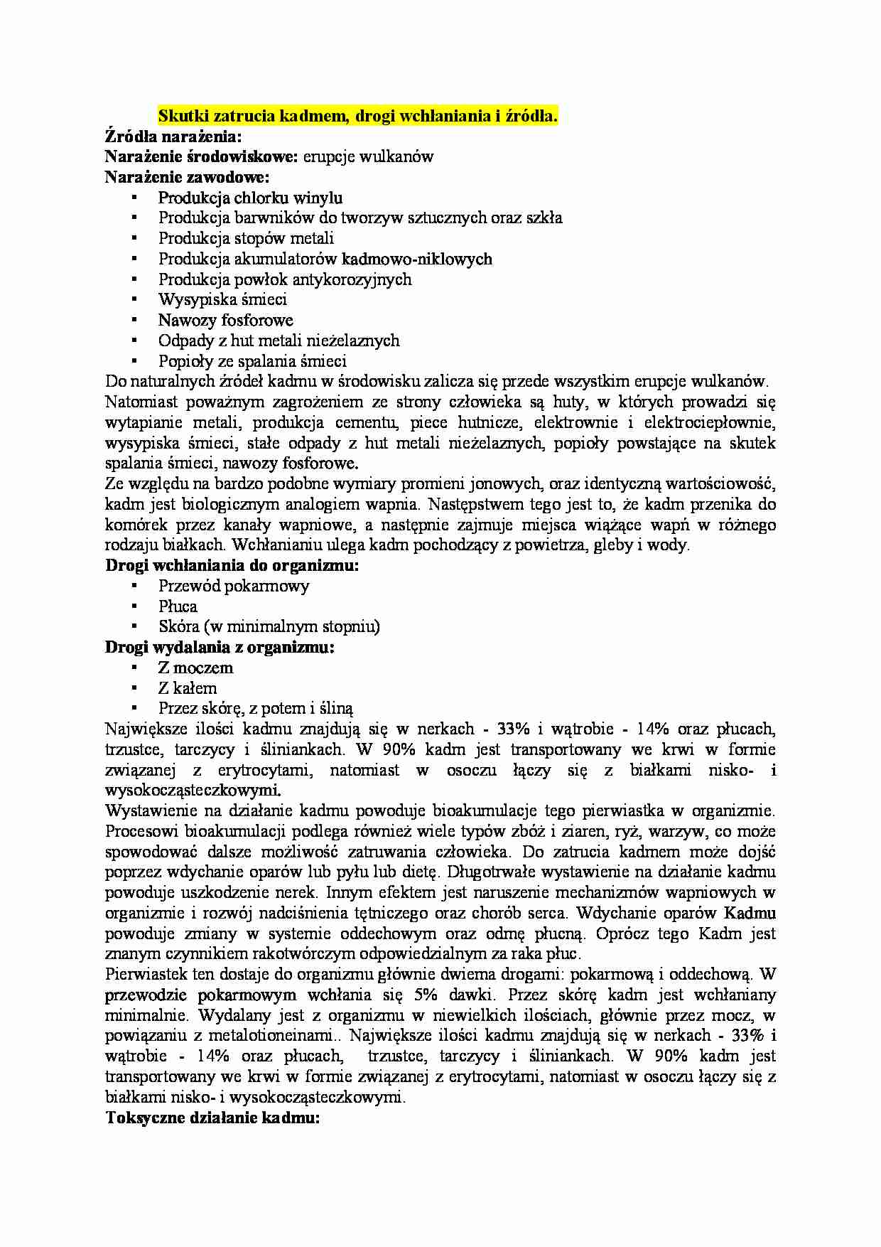 Skutki zatrucia kadmem - omówienie - strona 1