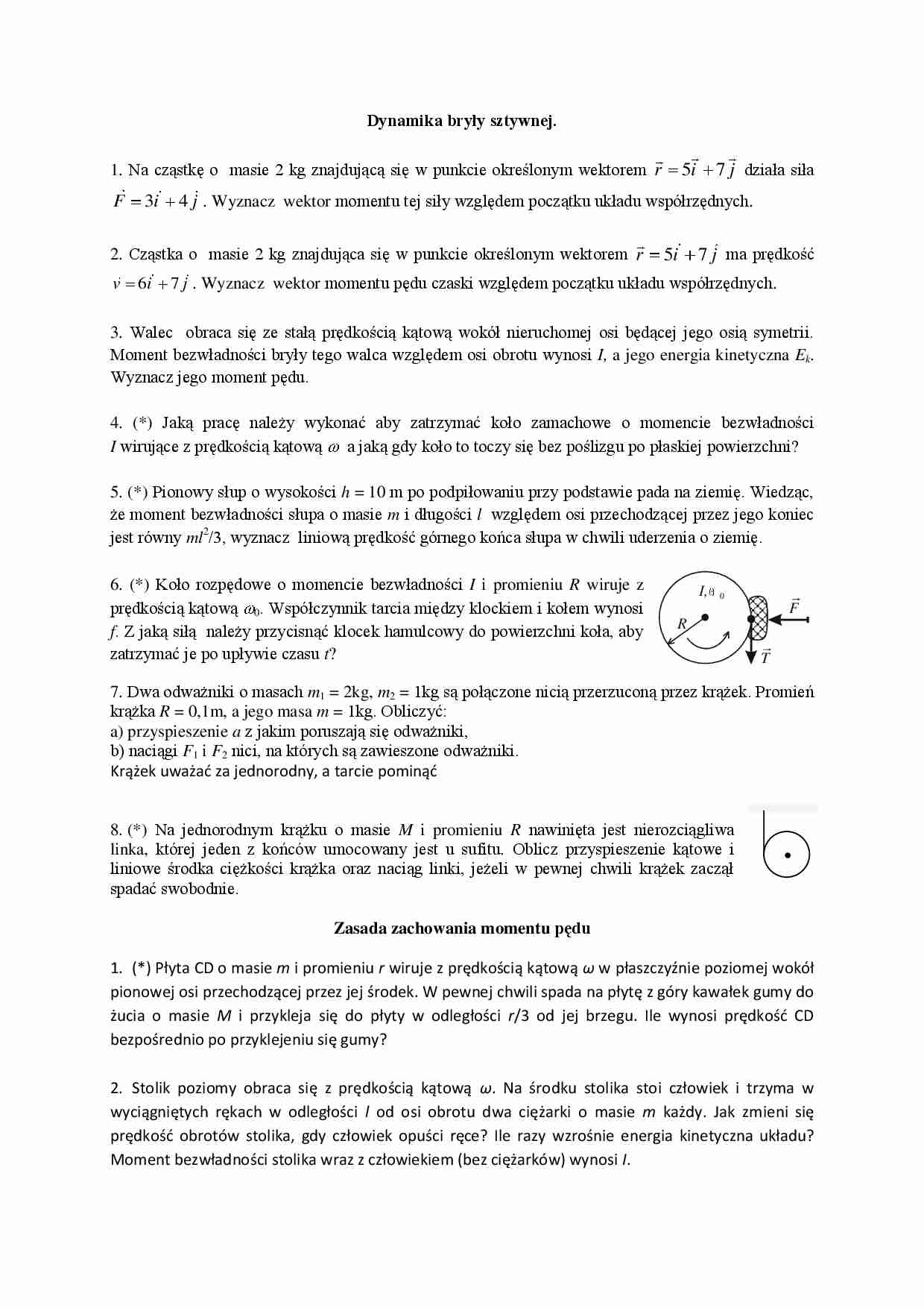 dynamika bryły sztywnej -  zadania - strona 1