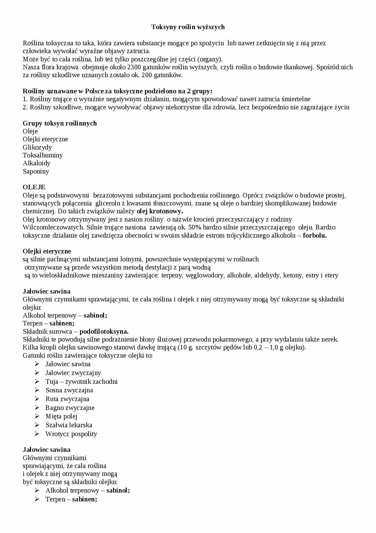 Toksyny roślin wyższych - omówienie - strona 1