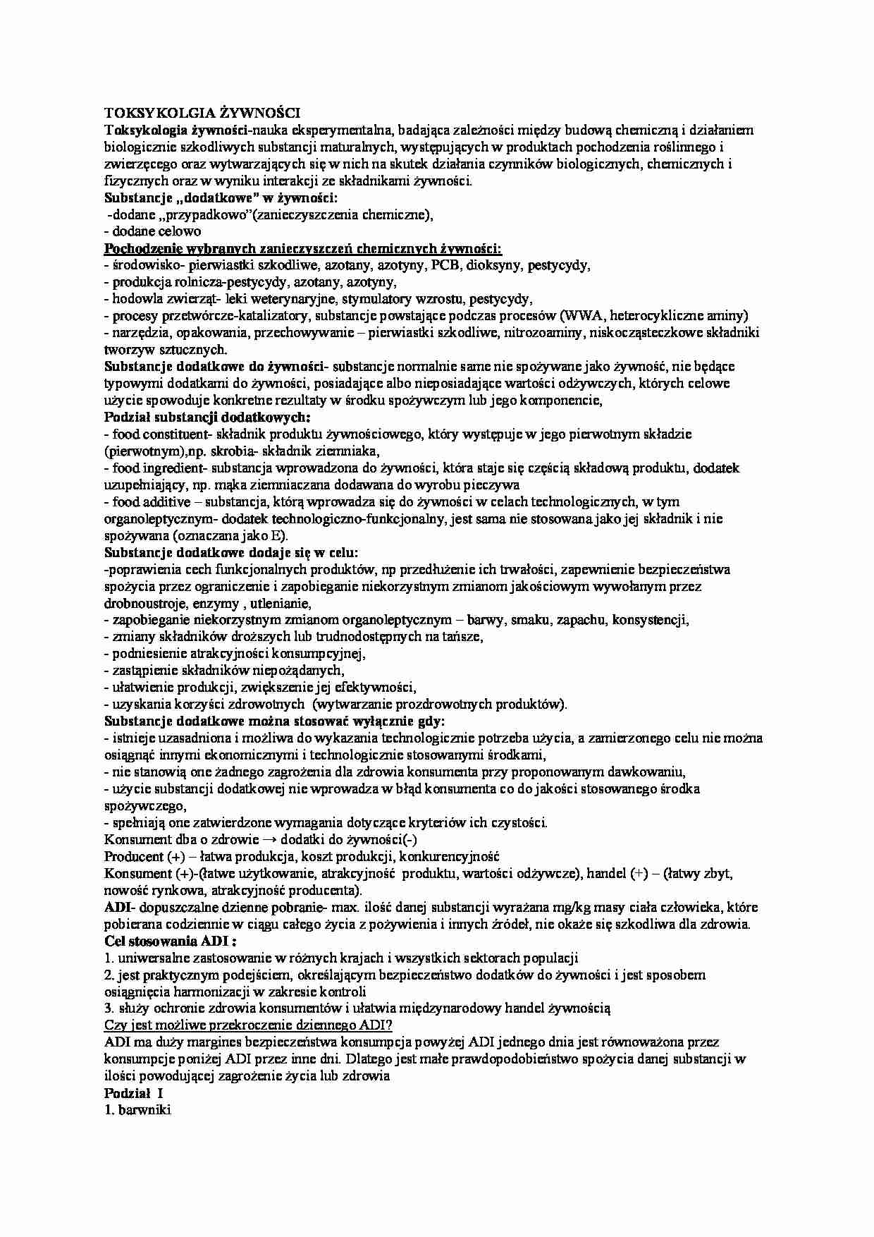 Toksykologia żywności - omówienie - strona 1