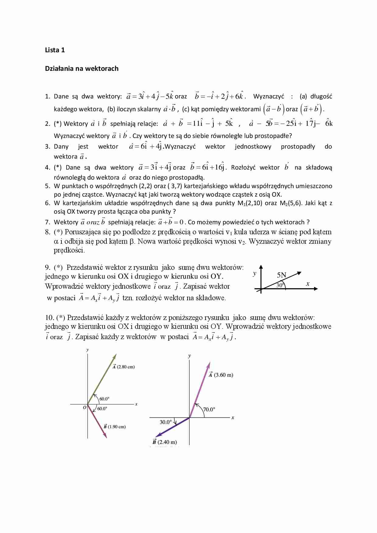 działania na wektorach - zadania - strona 1