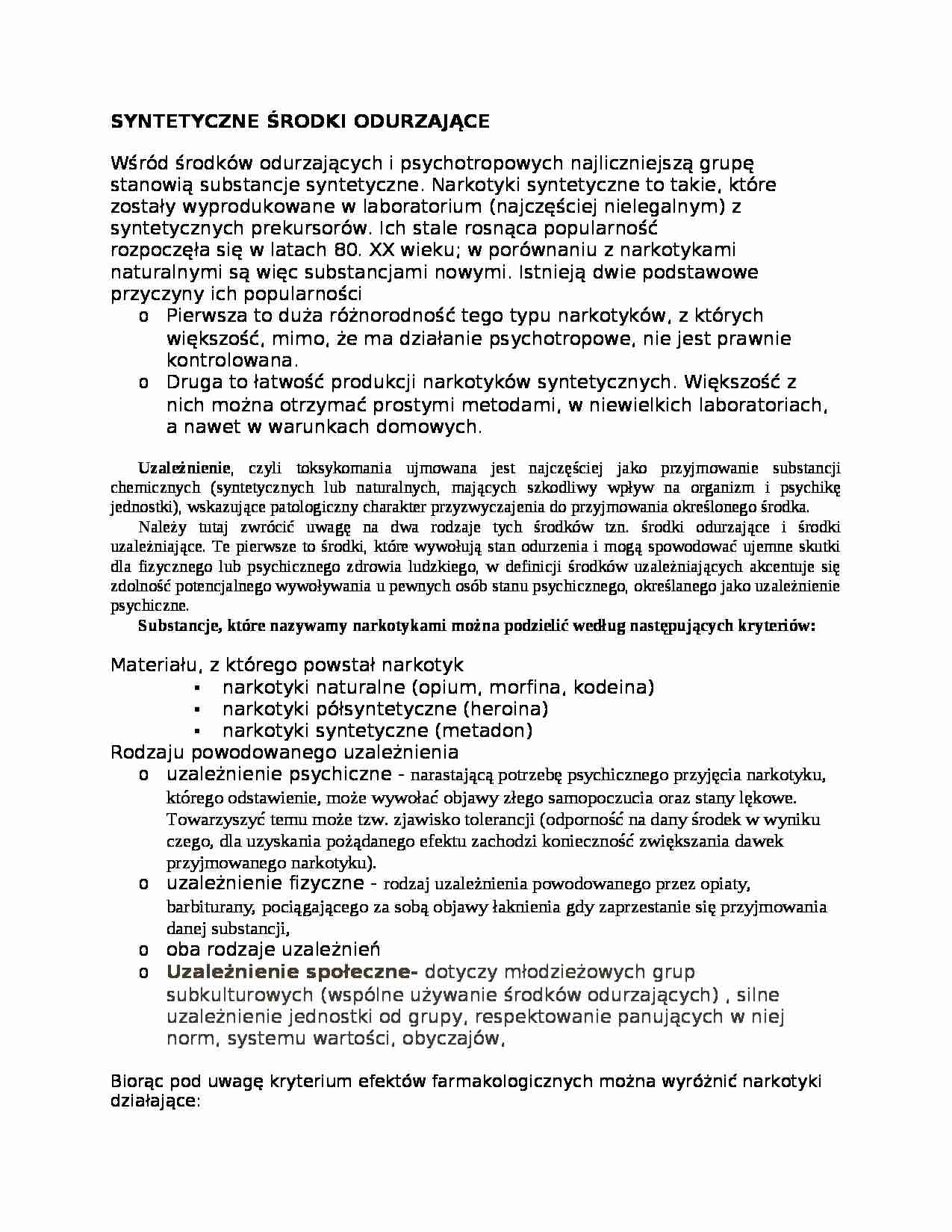 syntetyczne środki odurzające - omówienie - strona 1