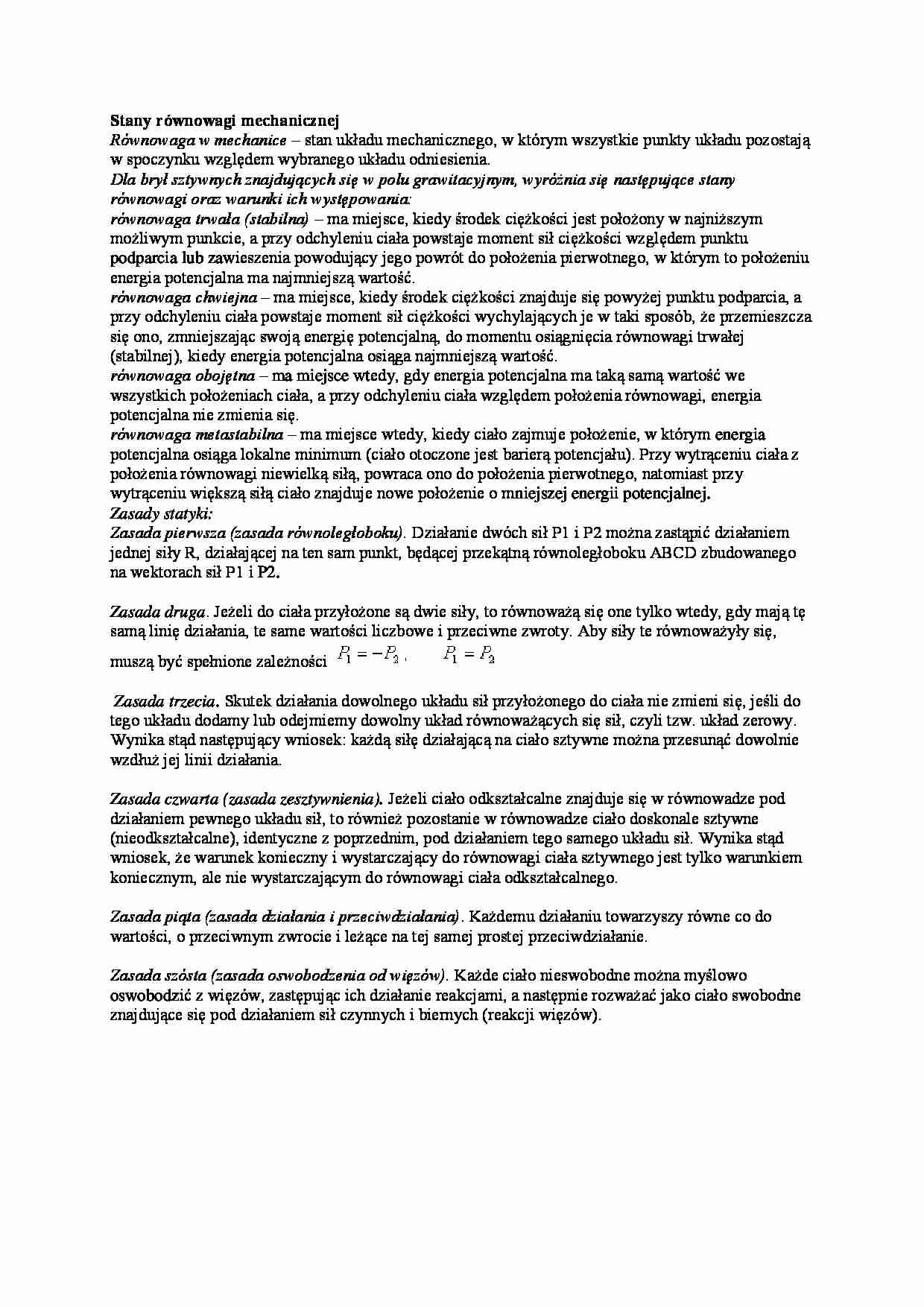Stany równowagi mechanicznej - omówienie - strona 1