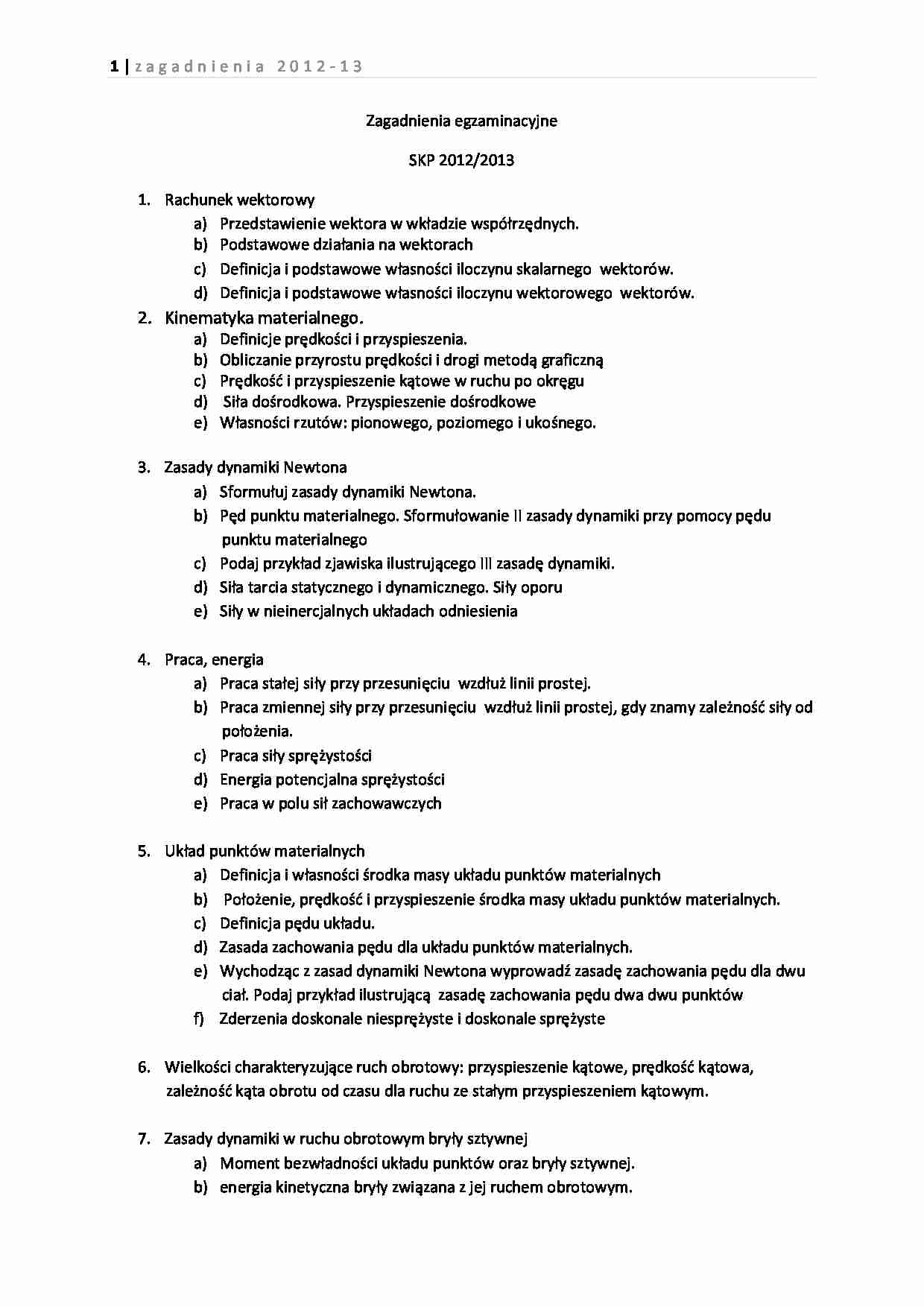 fizyka - Zagadnienia egzaminacyjne - strona 1