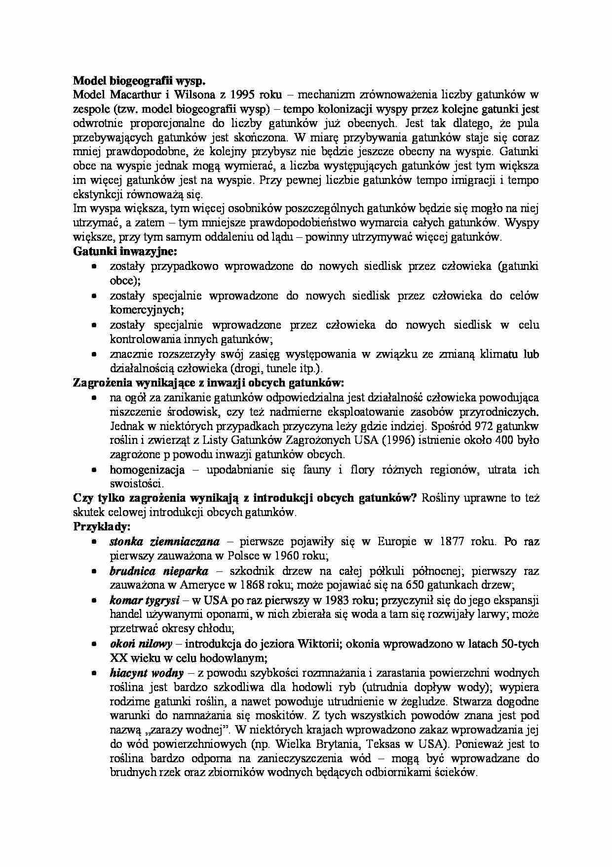 Model biogeografii wysp  - omówienie - strona 1