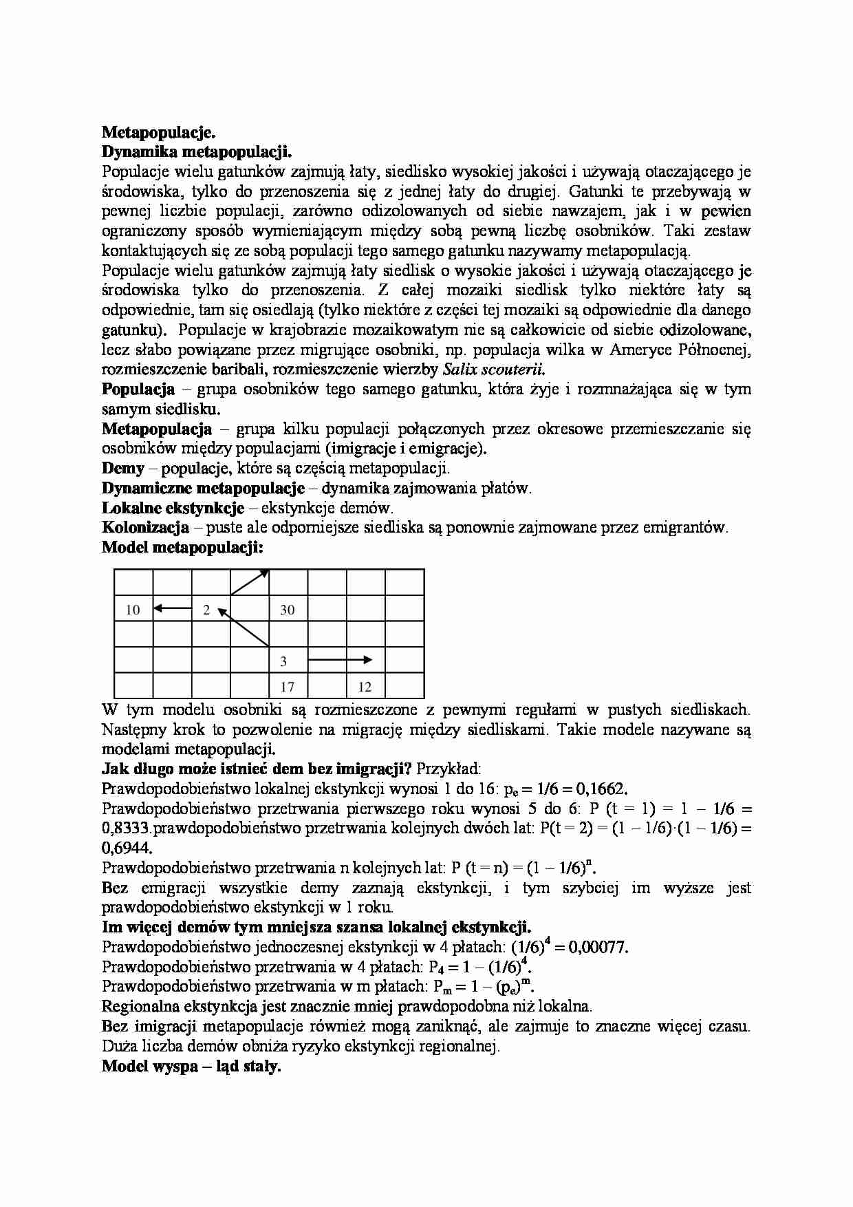 Metapopulacje - omówienie - strona 1
