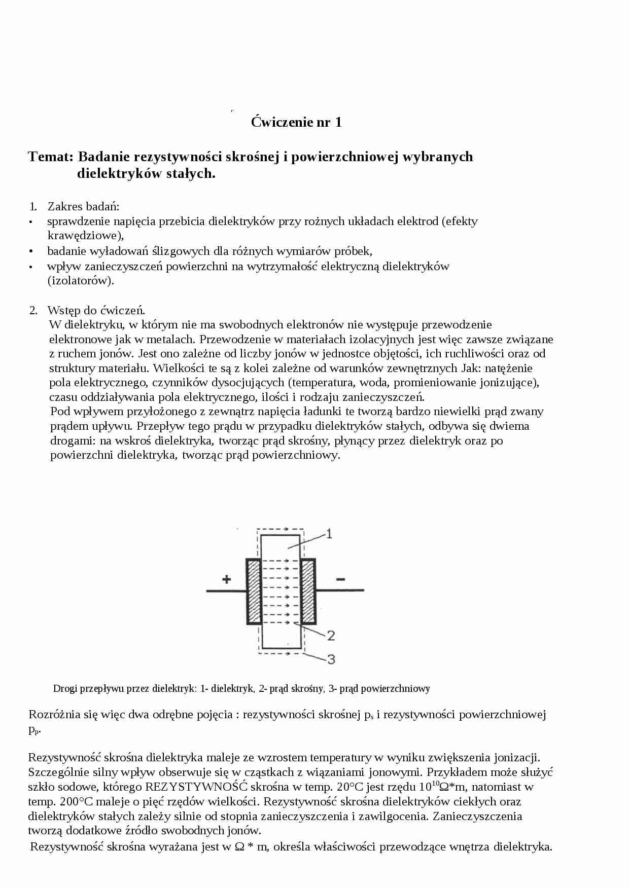  Badanie rezystywności skrośnej i powierzchniowej wybranych dielektryków stałych - omówienie - strona 1