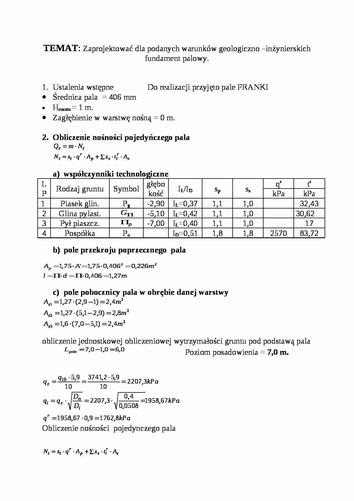 projekt fundamentu palowego - omówienie - strona 1