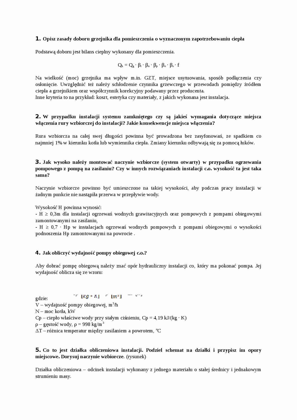 ogrzewnictwo i ciepłownictwo - opracowanie pytań - strona 1