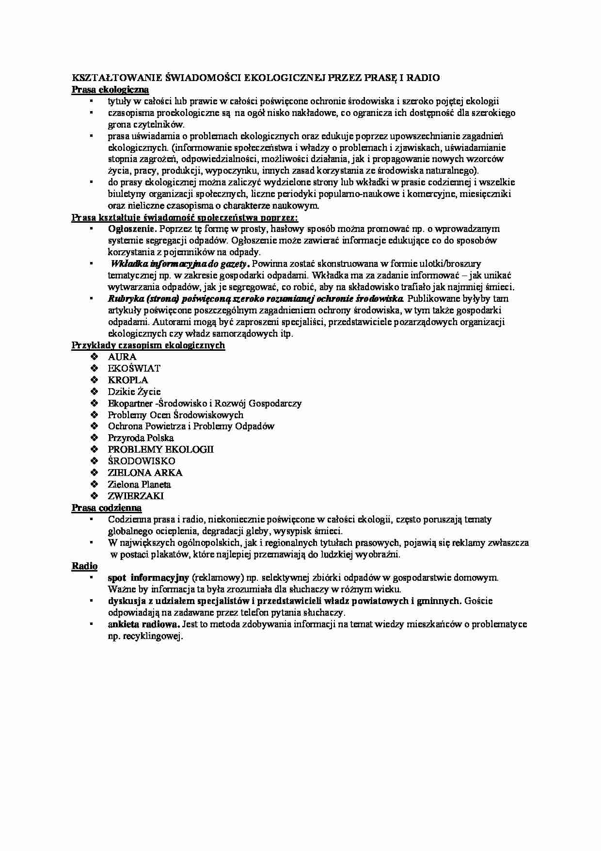 Kształtowanie wiadomości ekologicznej - omówienie - strona 1