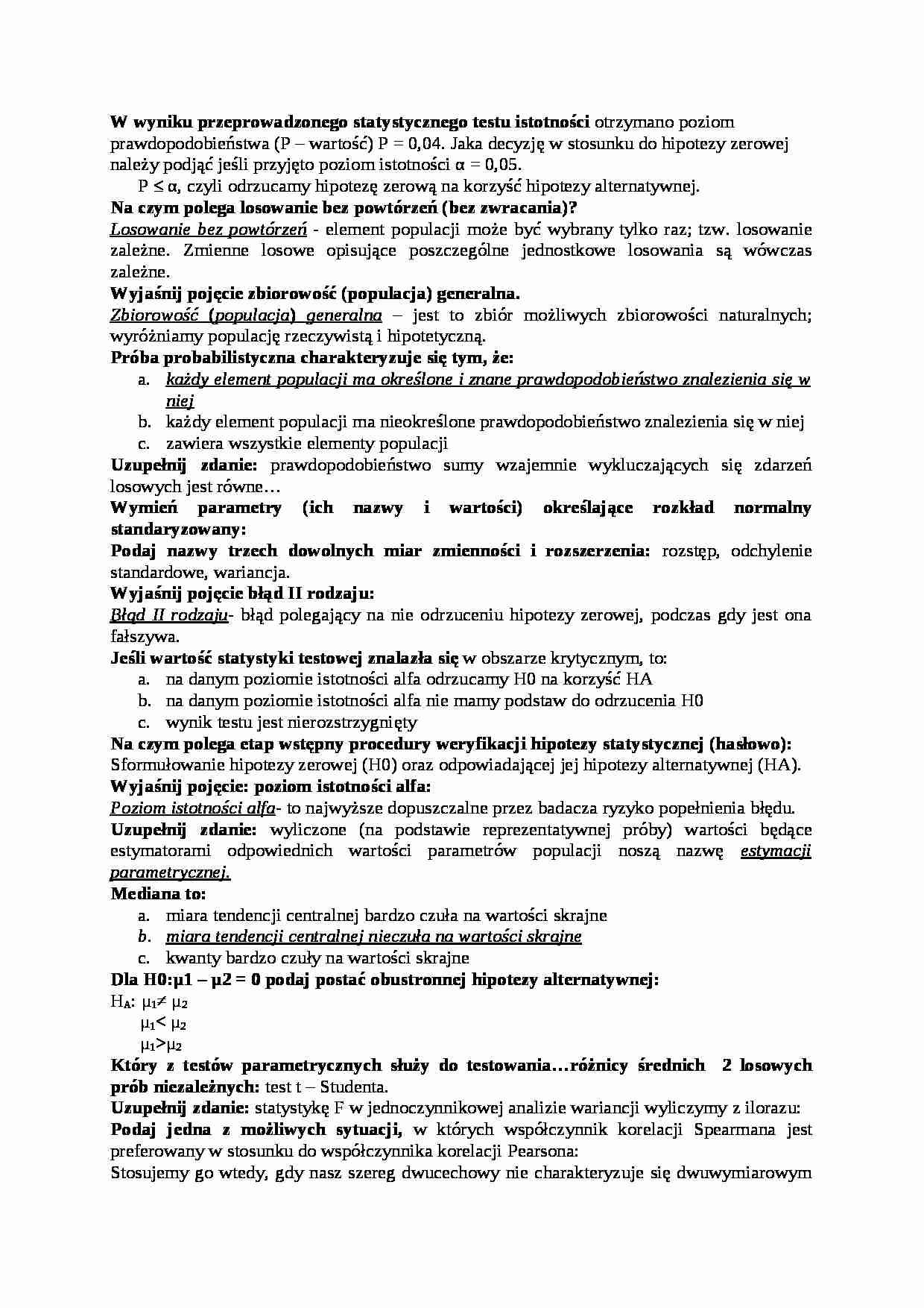 statystyka - opracowanie pytania - strona 1