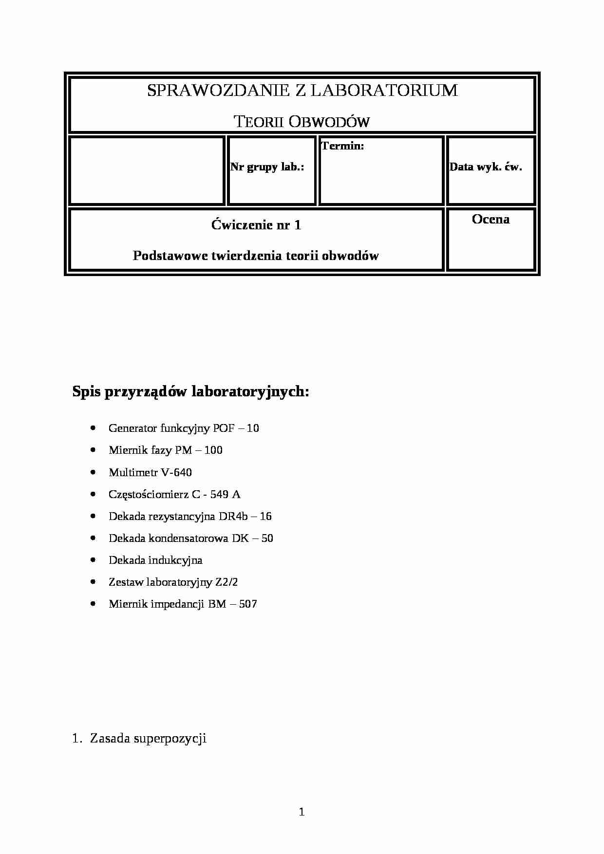 teoria obwodów  - Podstawowe twierdzenia teorii obwodów - strona 1