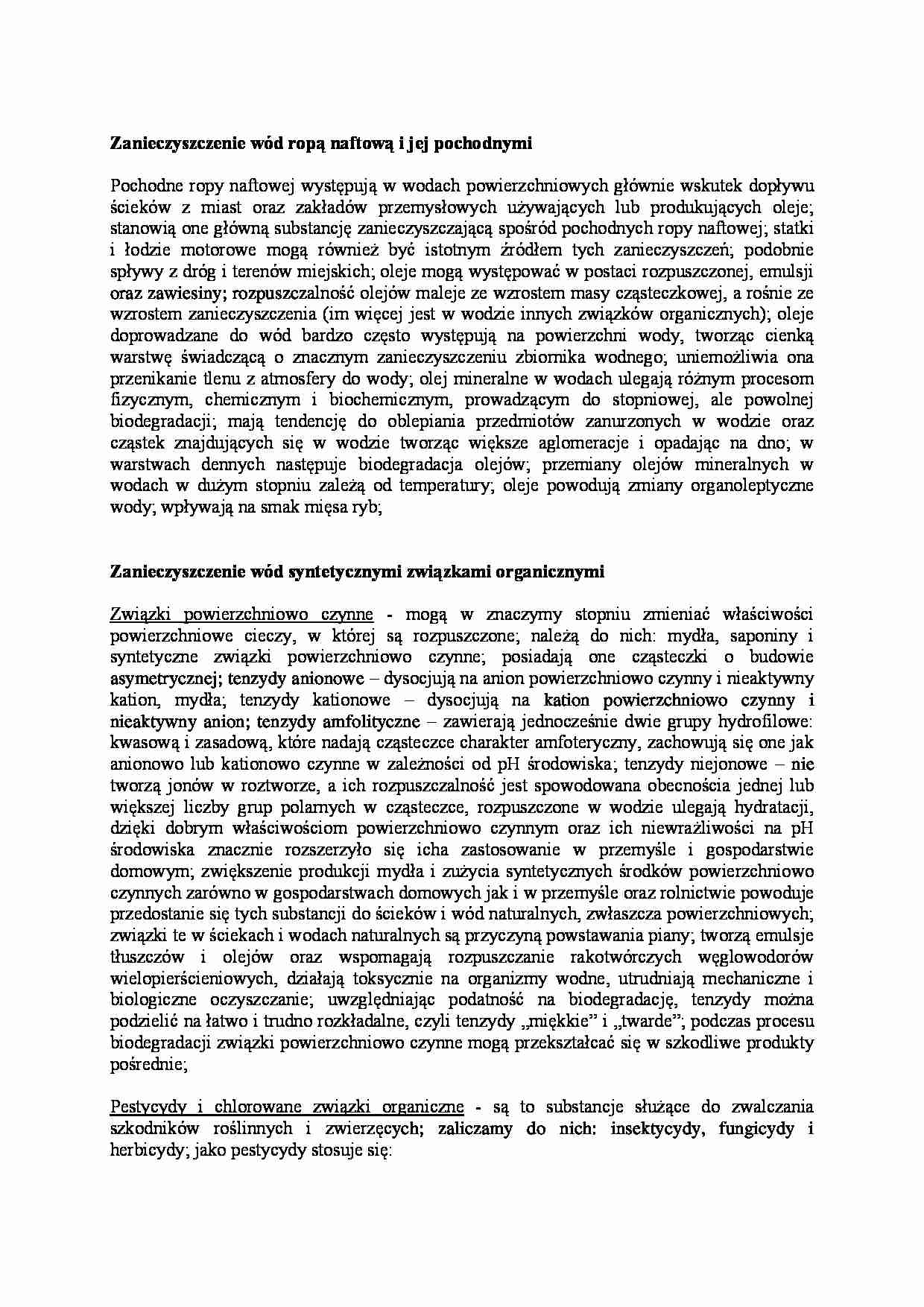 Zanieczyszczenie wód - omówienie - strona 1