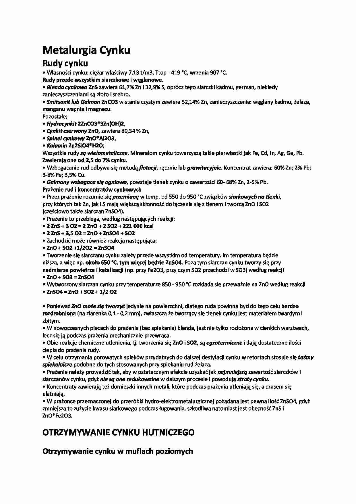 Metalurgia Cynku - omówienie - strona 1
