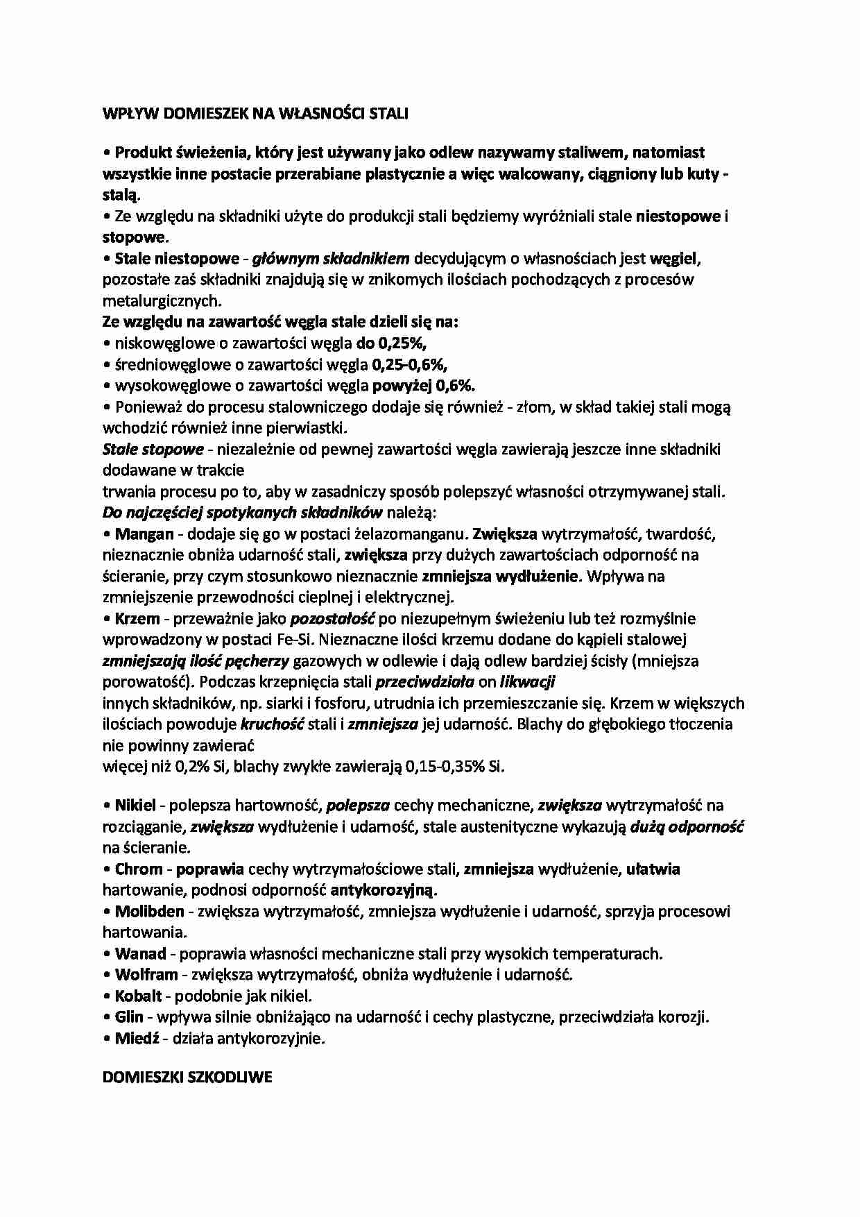 Wpływ domieszek na własności stali - omówienie - strona 1