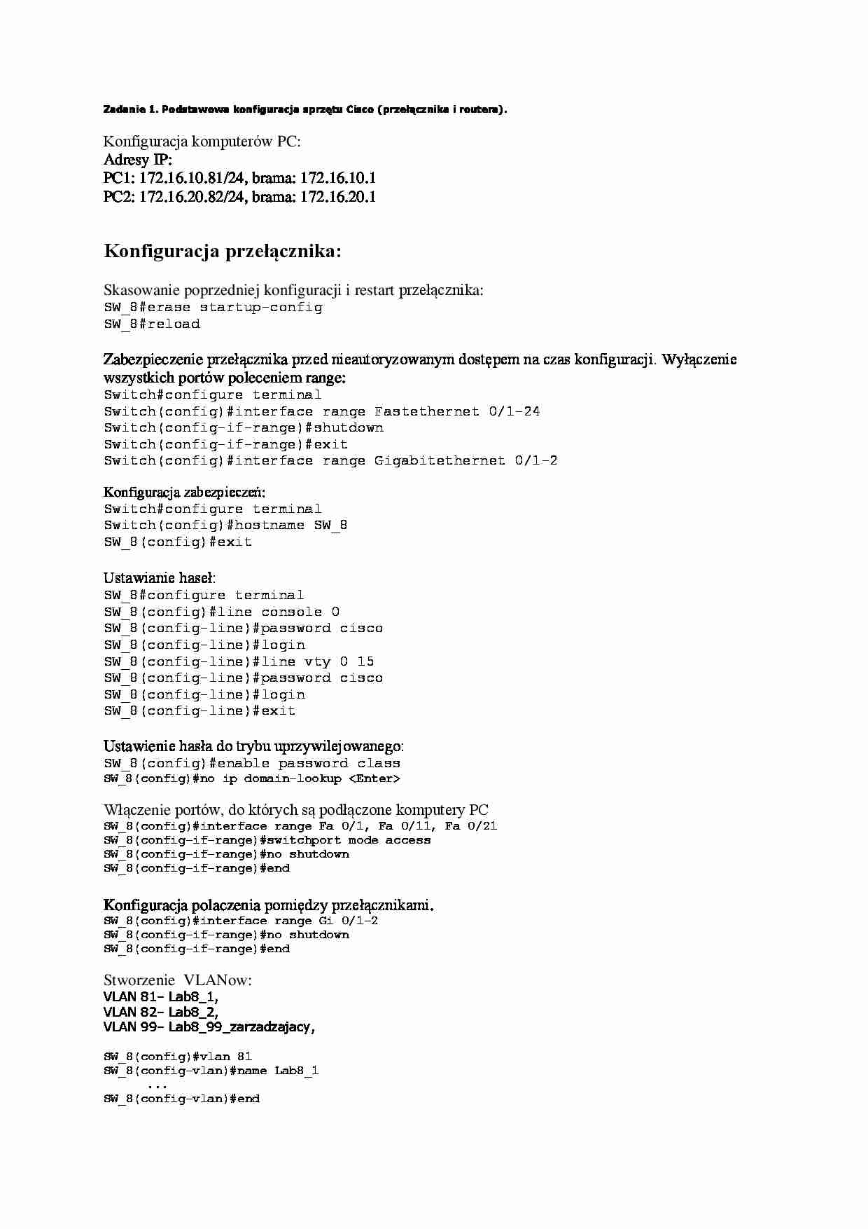  Podstawowa konfiguracja sprzętu Cisco  - omówienie - strona 1
