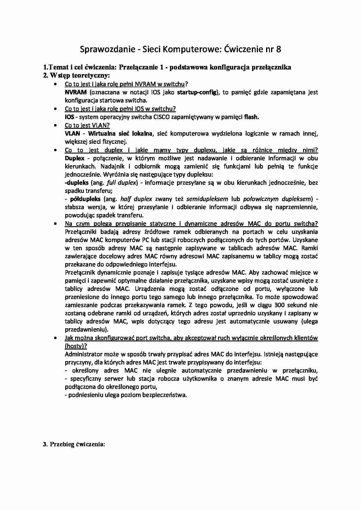 Temat i cel ćwiczenia: Przełączanie 1 - omówienie - strona 1