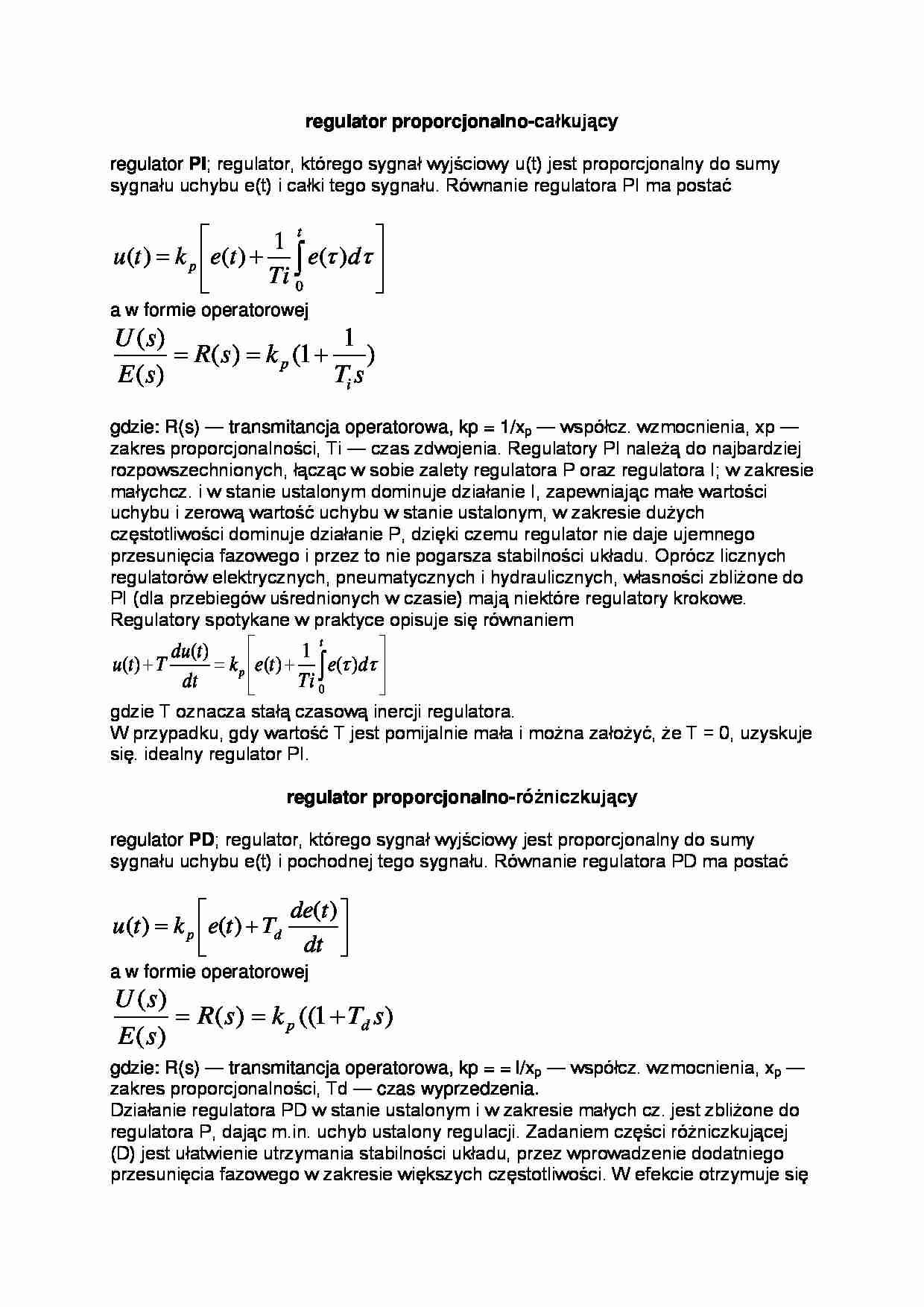 regulatory - omówienie - regulator proporcjonalny - strona 1
