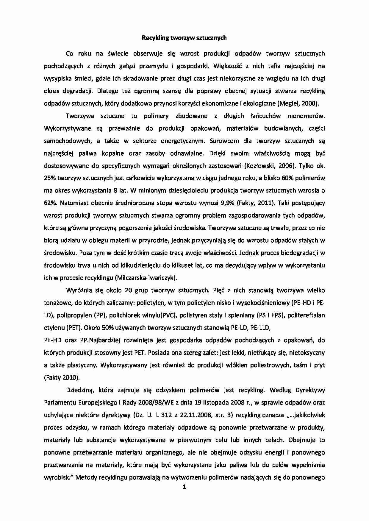 recykling odpadów sztucznych - omówienie - strona 1