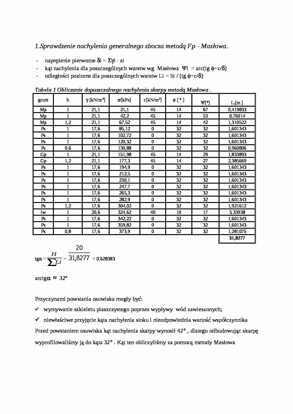sprawdzanie nachylenia generalnego zbocza metodą masłowa - omówienie - strona 1