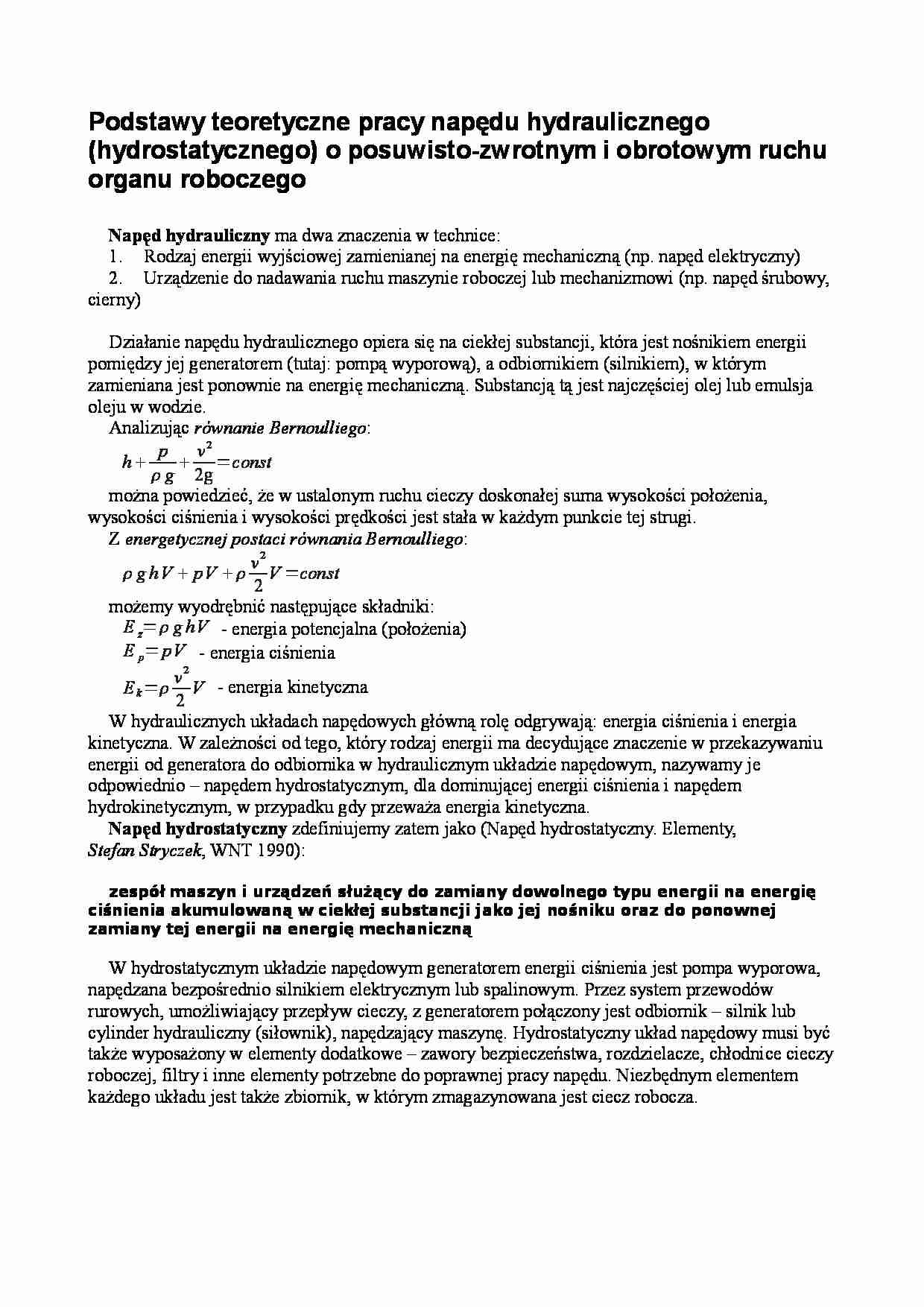 Podstawy napędu hydrostatycznego - omówienie - strona 1