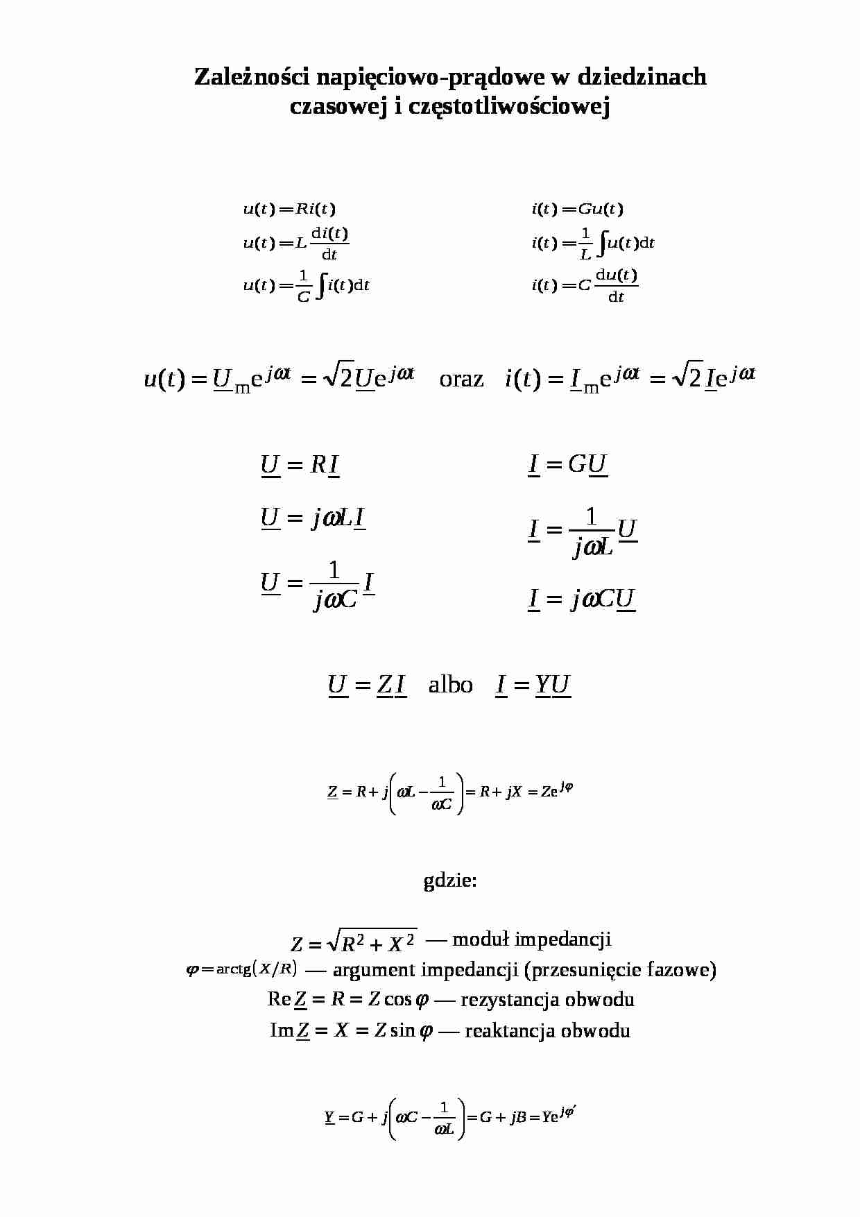 Zależności napięciowo-prądowe w dziedzinach czasowej i częstotliwościowej - omówienie - strona 1