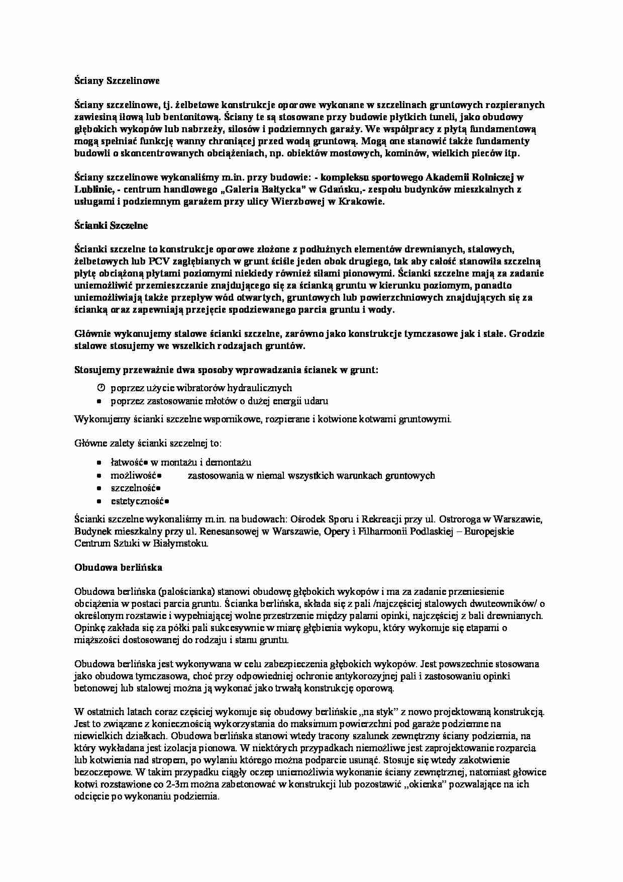 ściany Szczelinowe - omówienie - strona 1